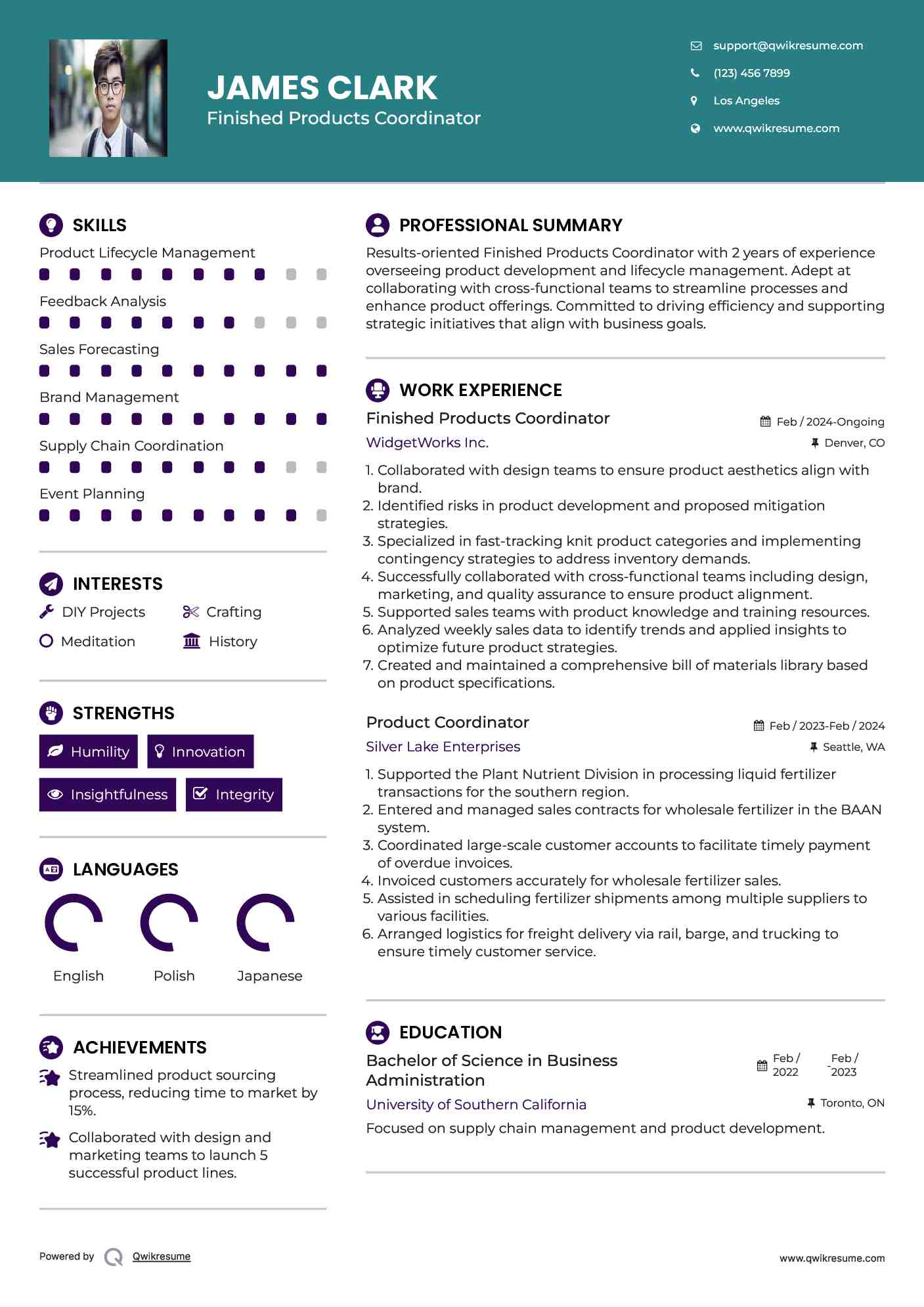 Finished Products Coordinator Resume Format