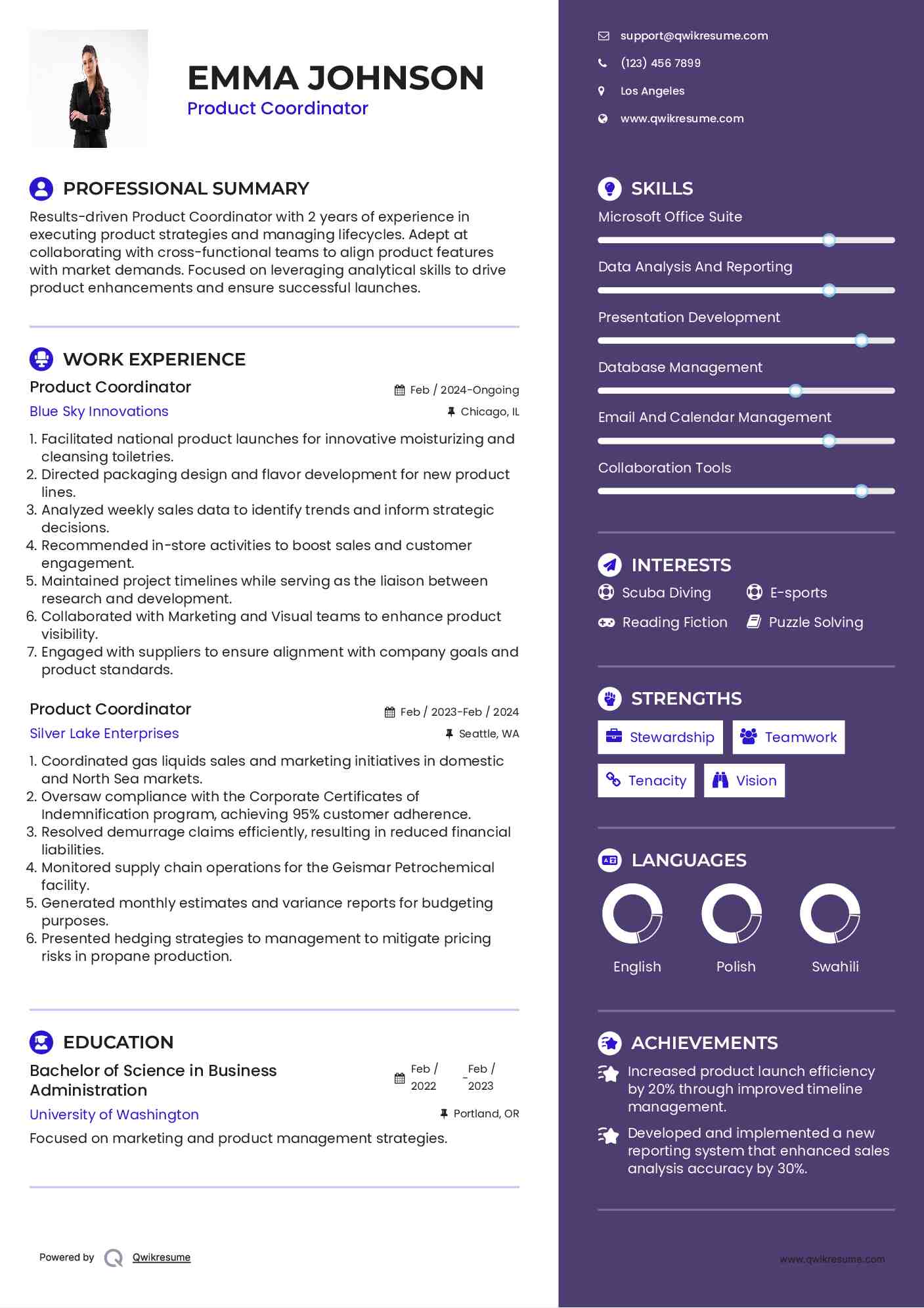 Product Coordinator Resume Template