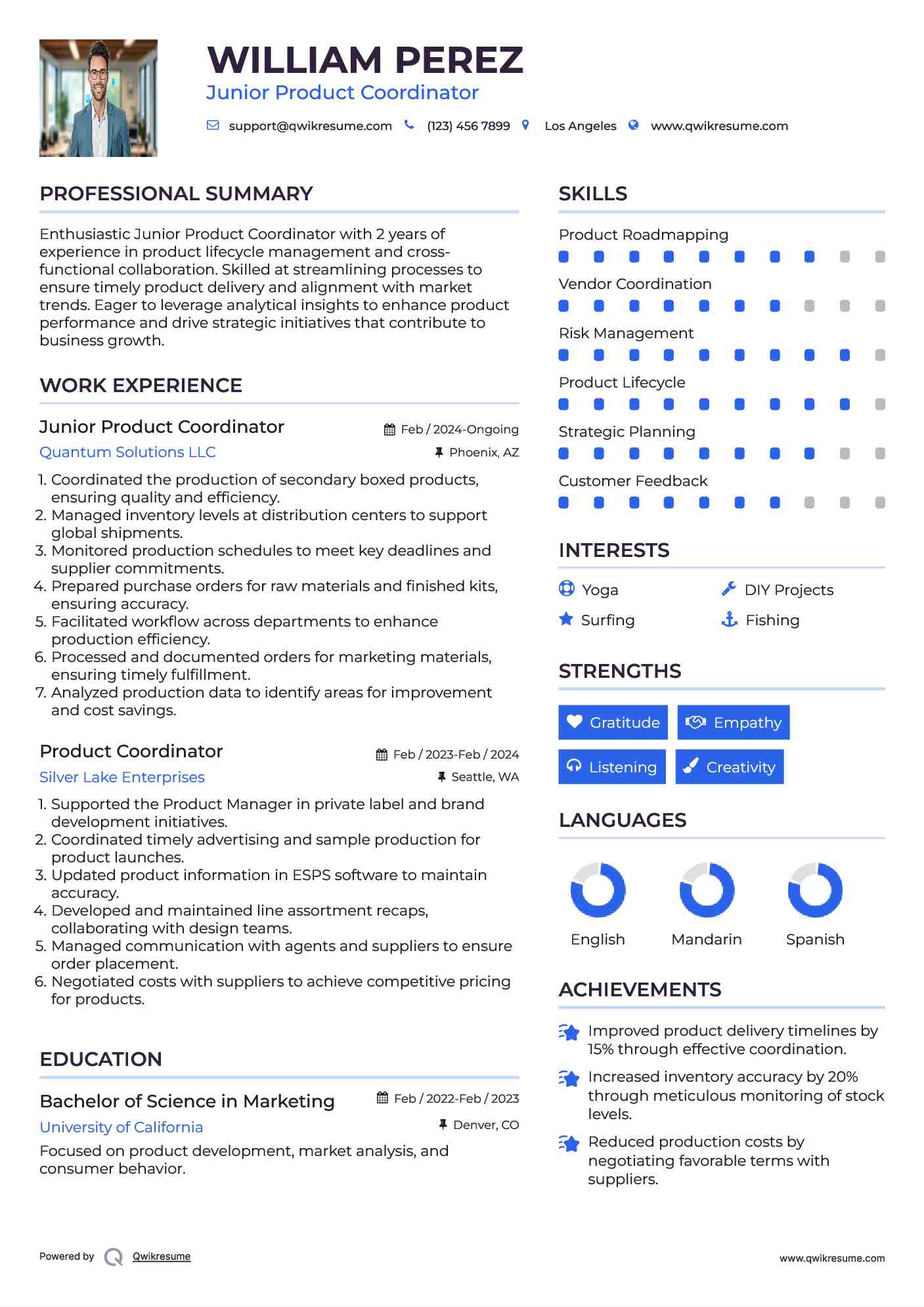 Junior Product Coordinator Resume Format