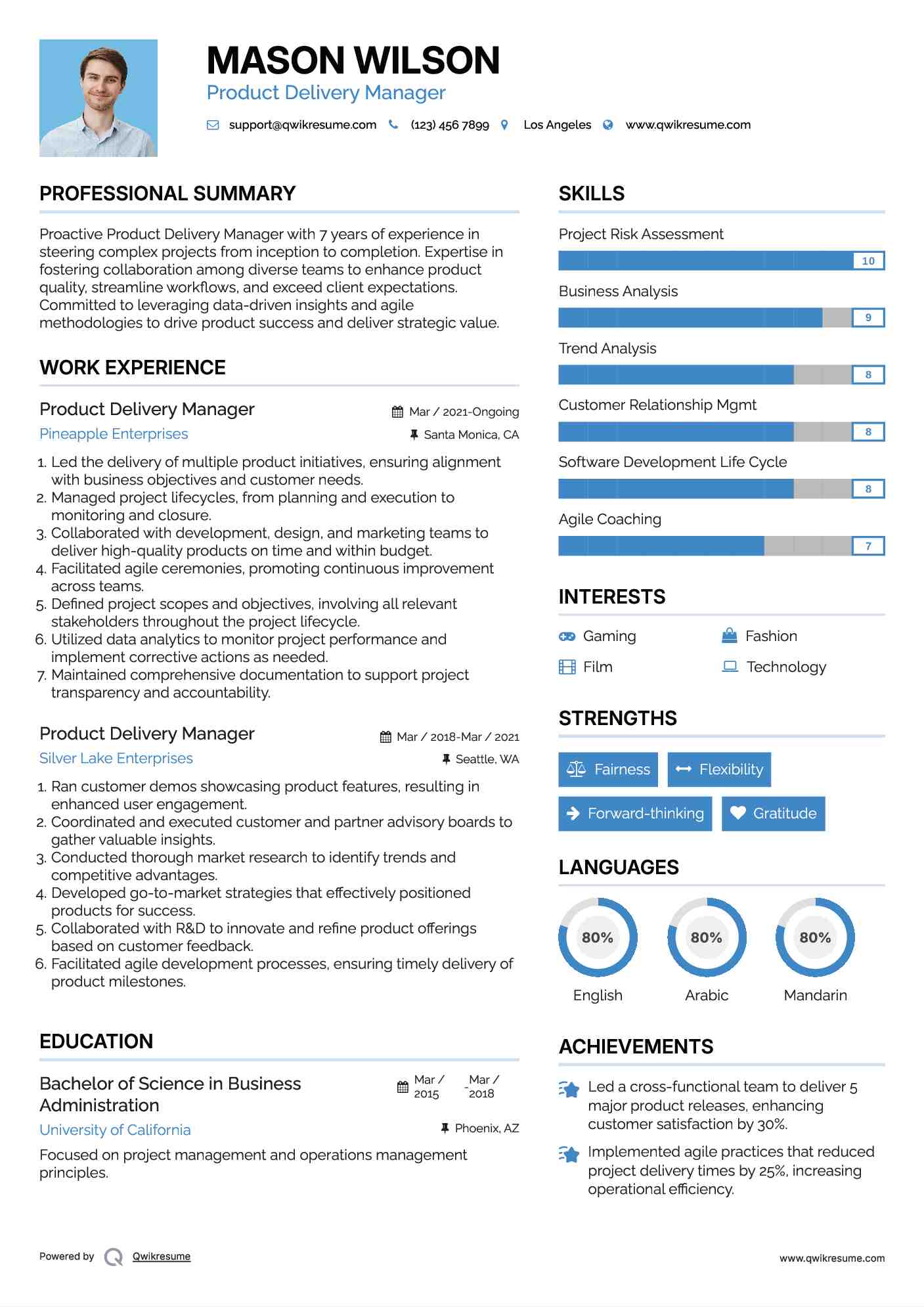 Product Delivery Manager Resume Example