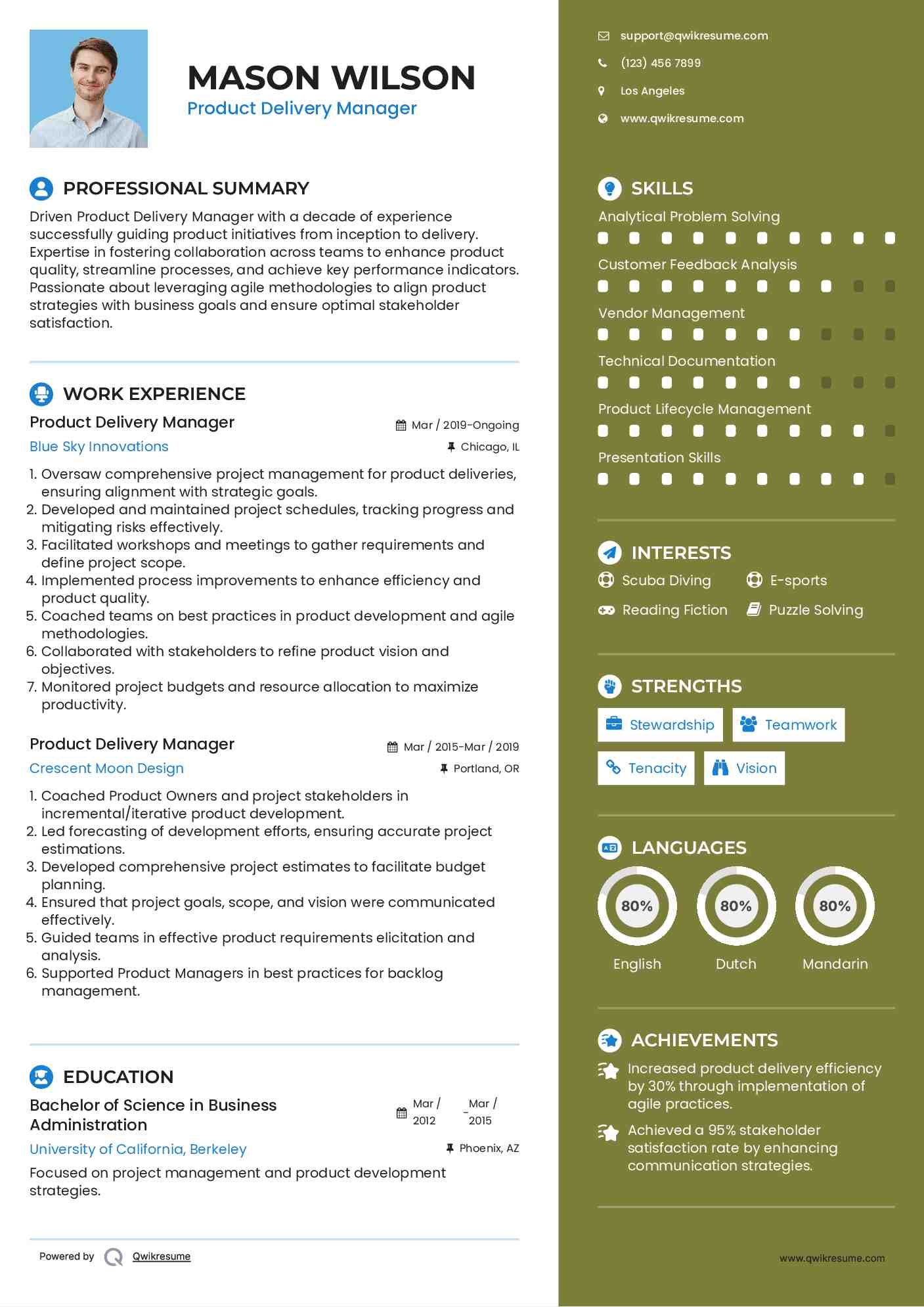 Product Delivery Manager Resume Sample