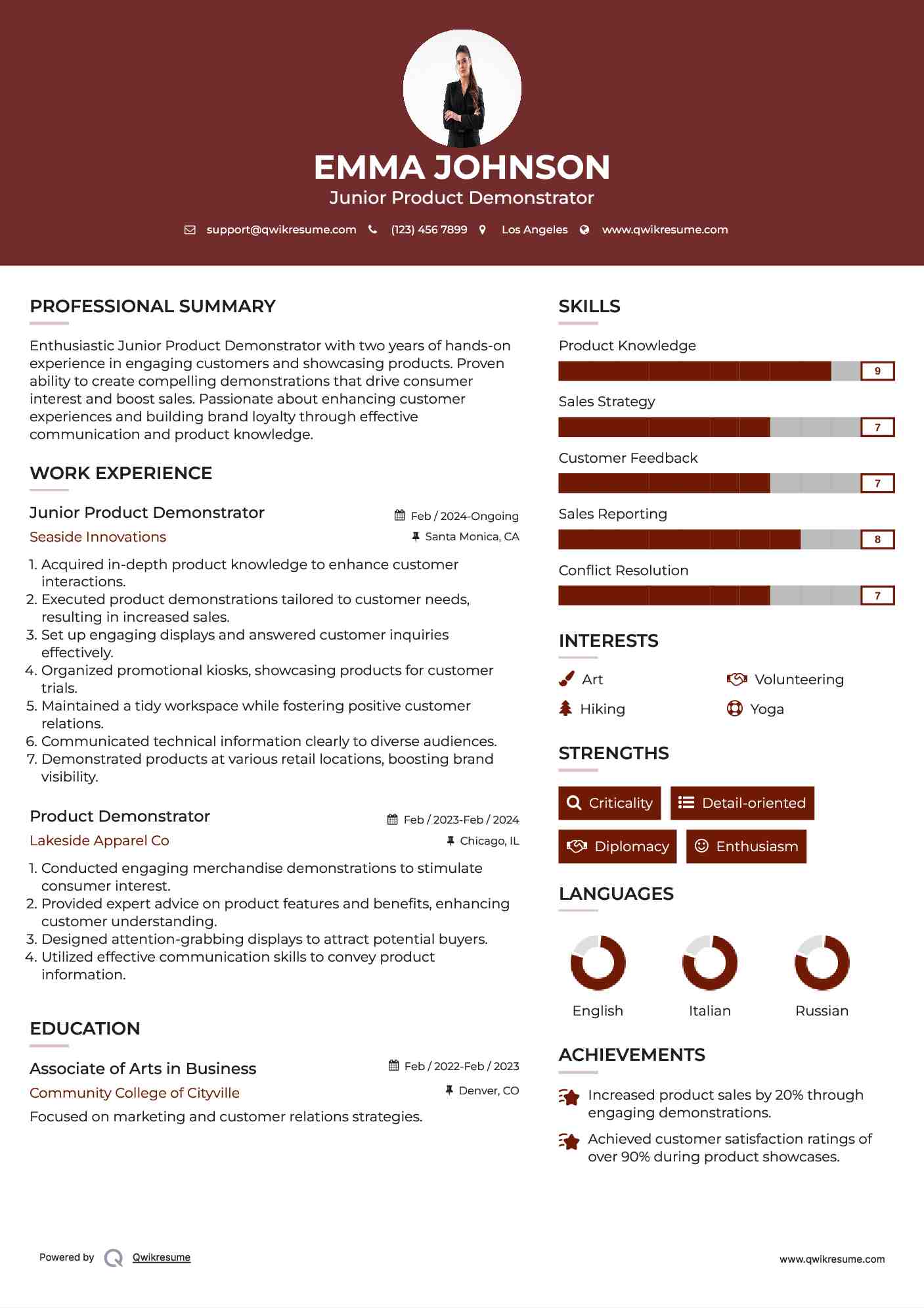 Junior Product Demonstrator Resume Template