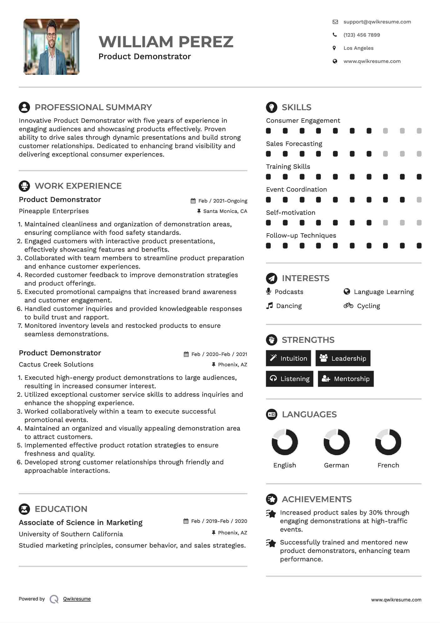 Product Demonstrator Resume Samples QwikResume