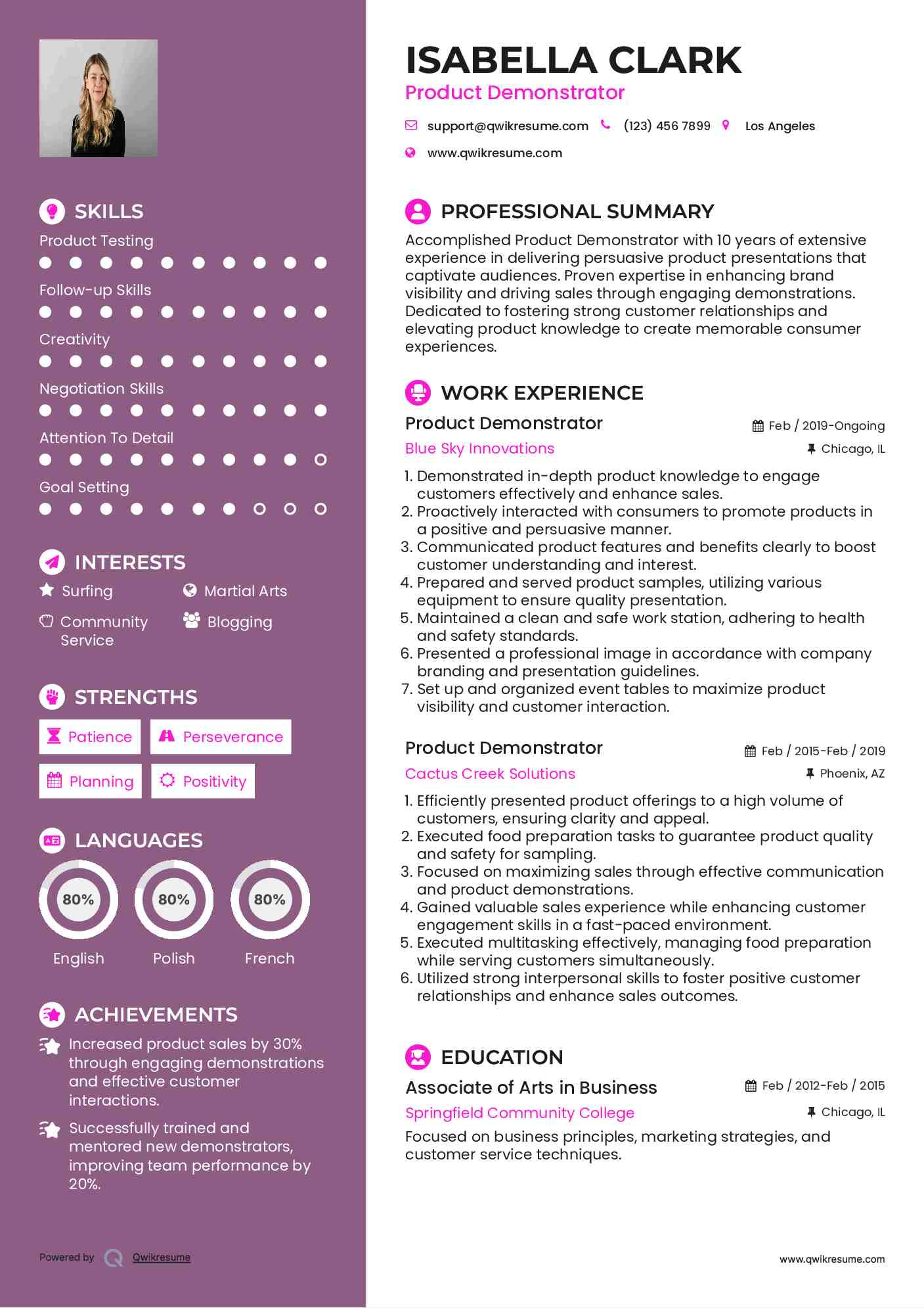 Product Demonstrator Resume Format