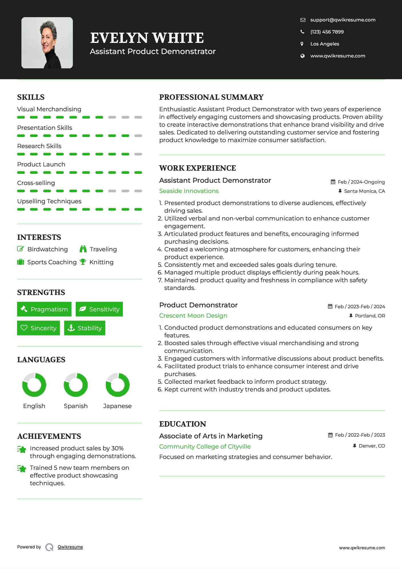 Assistant Product Demonstrator  Resume Sample