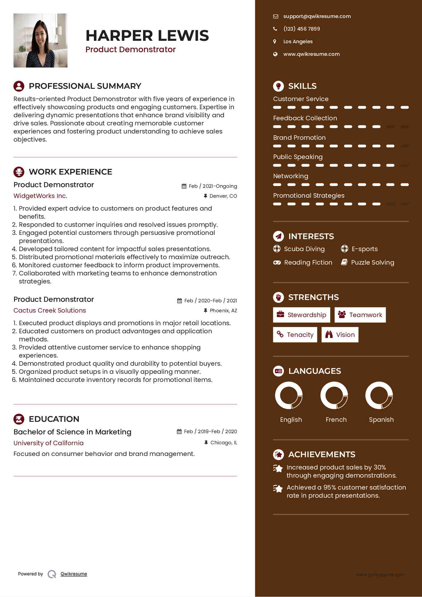 Product Demonstrator Resume Example