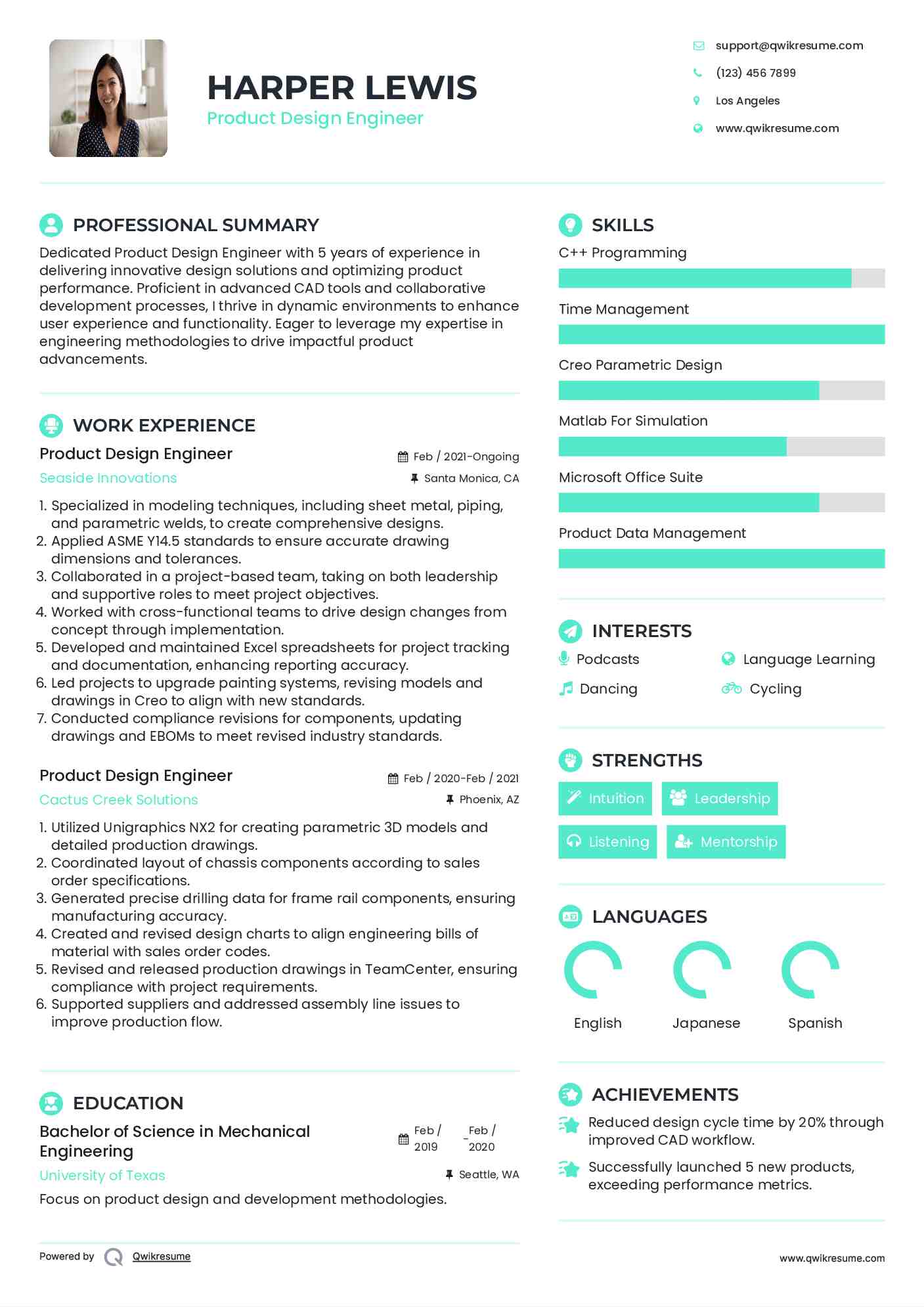 Product Design Engineer Resume Model