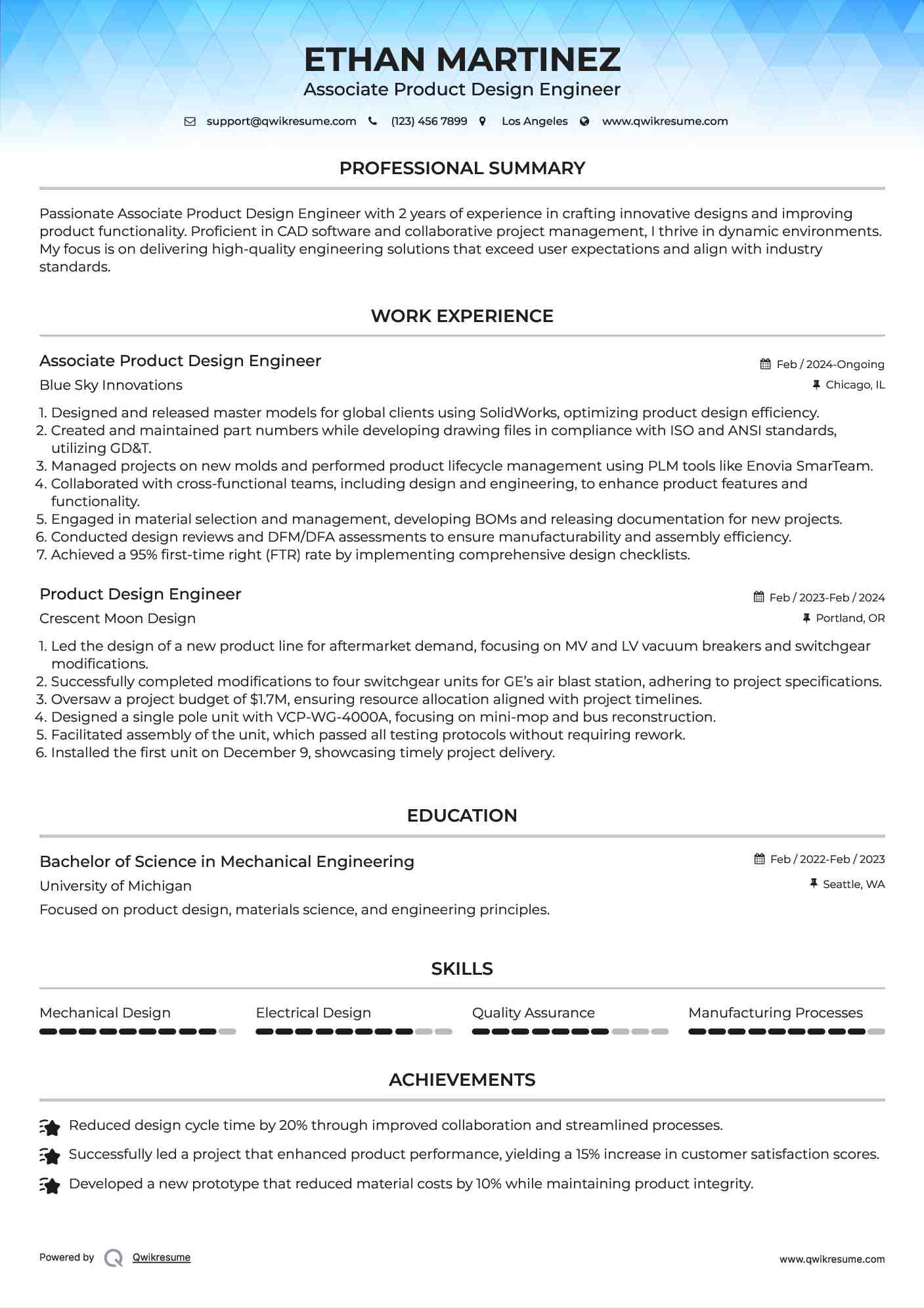 Associate Product Design Engineer  Resume Format