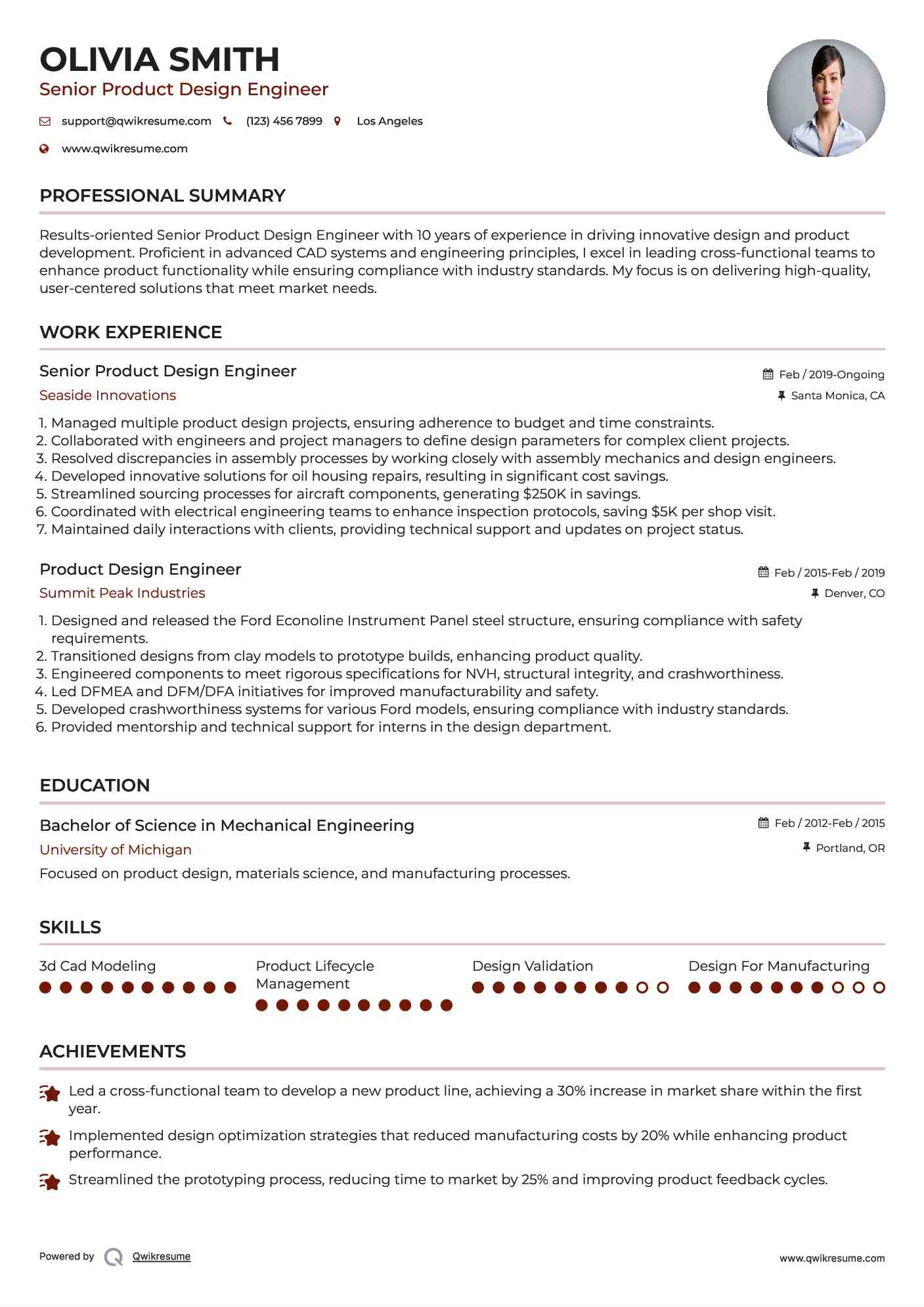 Senior Product Design Engineer  Resume Model