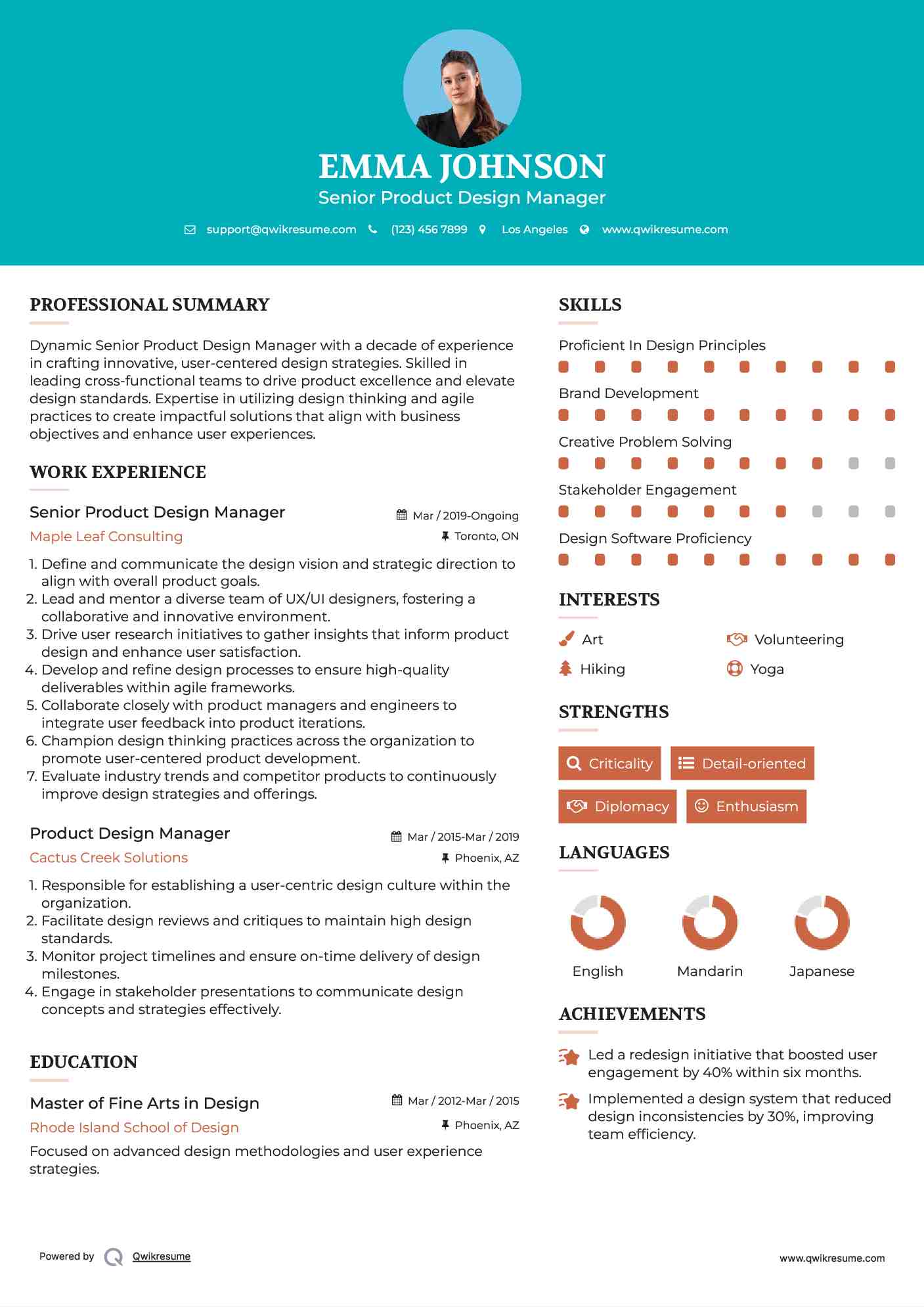 Senior Product Design Manager Resume Model