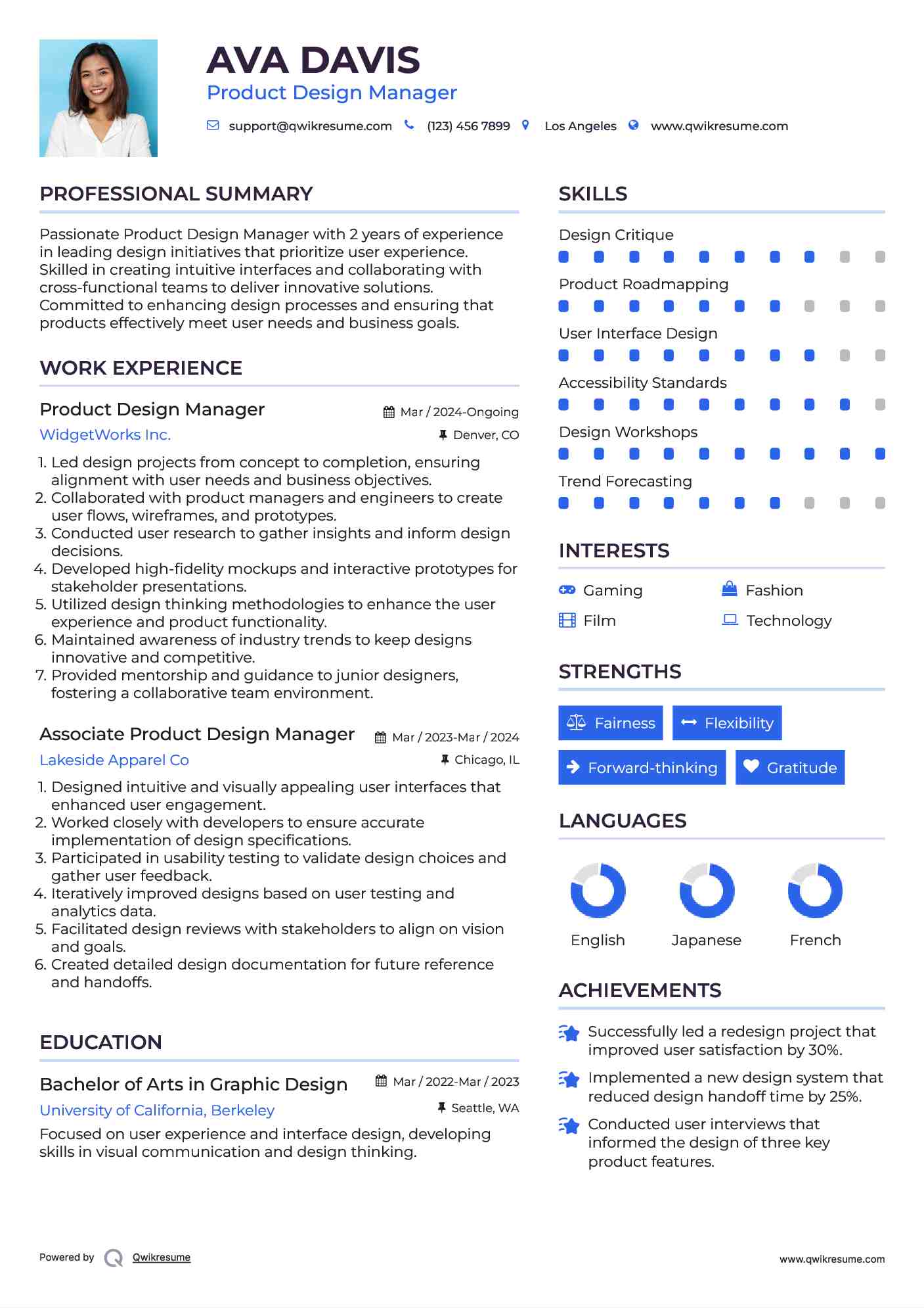 Product Design Manager Resume Model