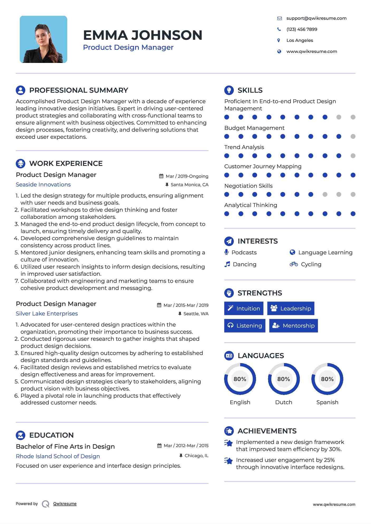 Product Design Manager Resume Model