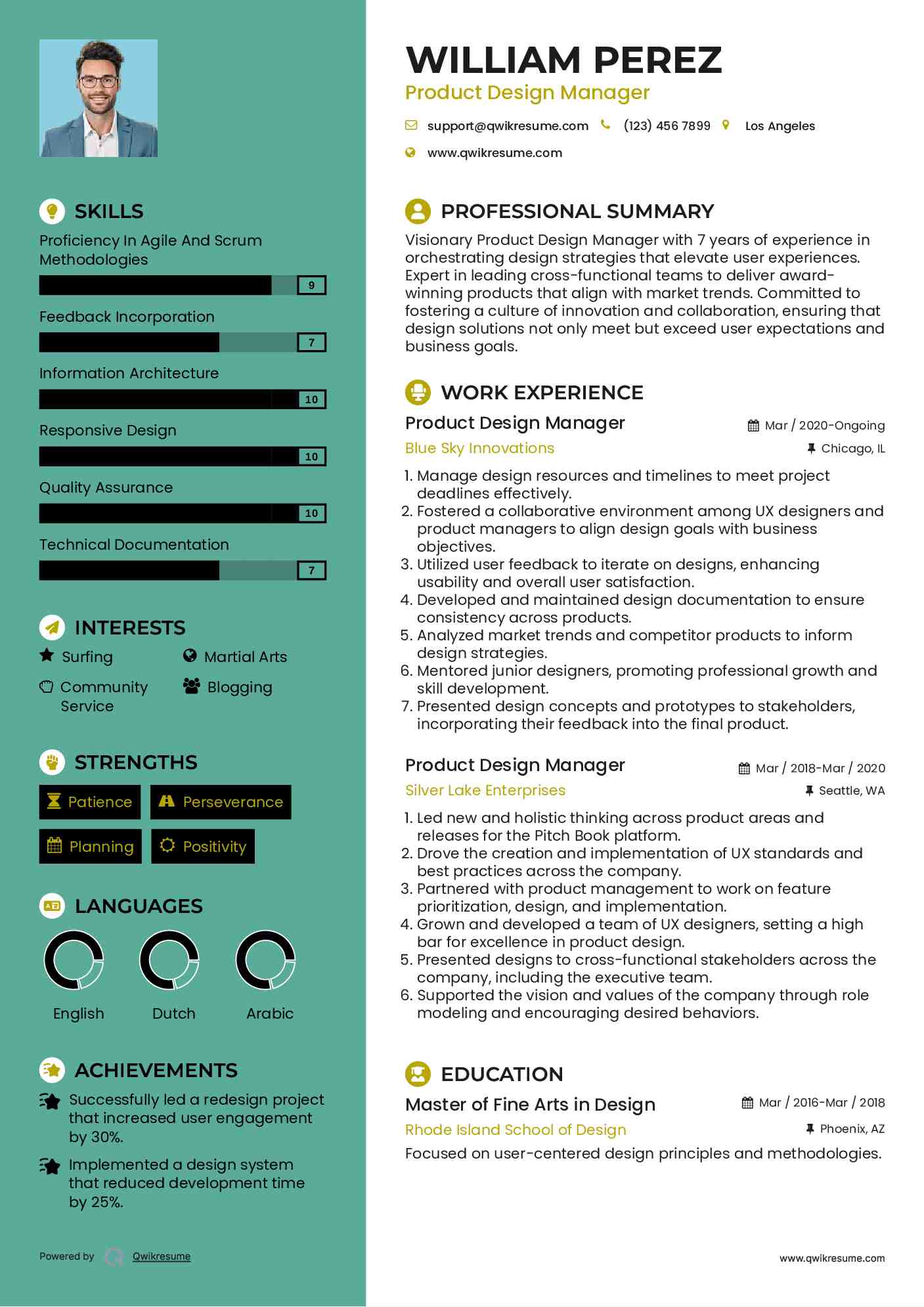 Product Design Manager Resume Template