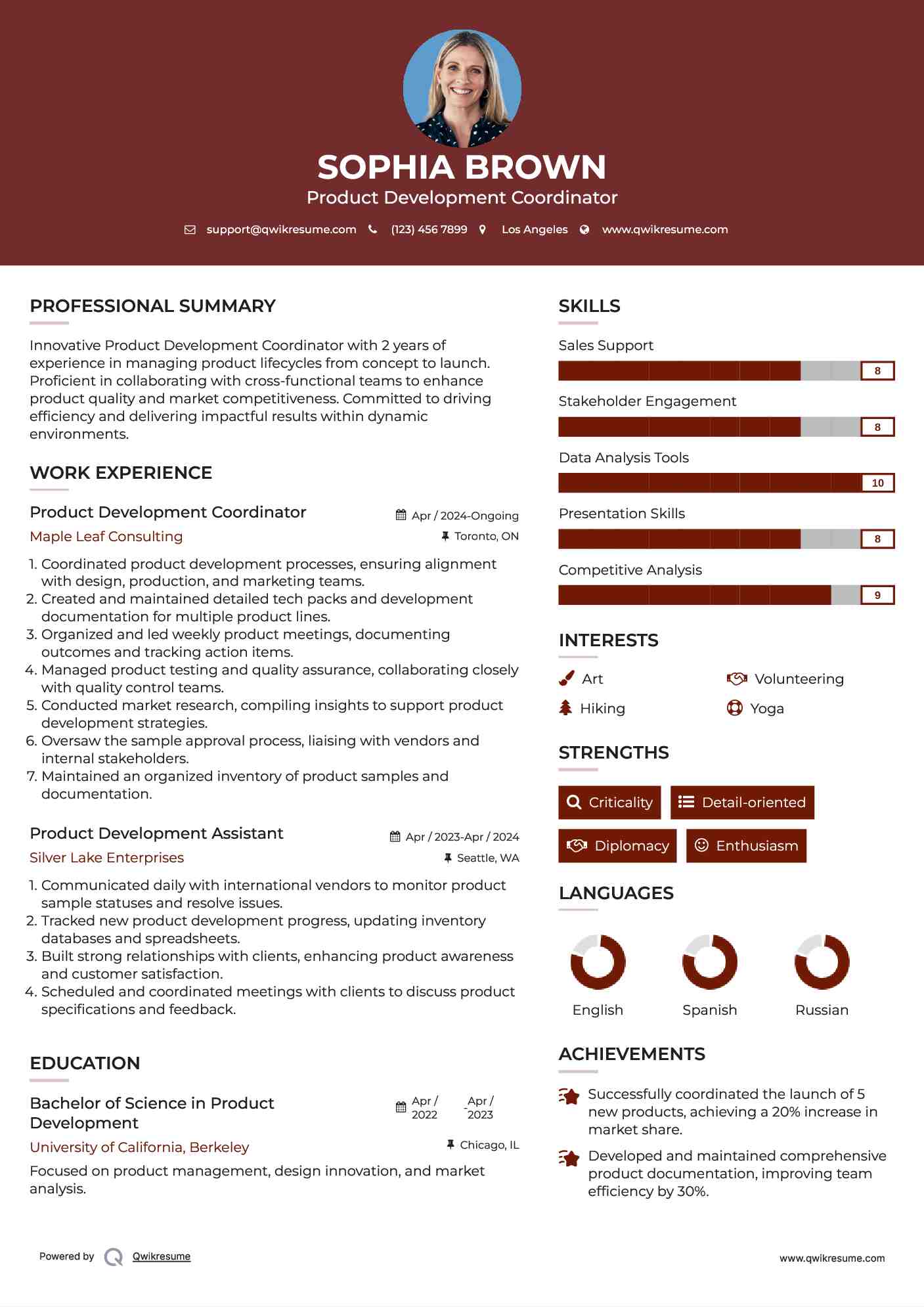 Product Development Coordinator Resume Template