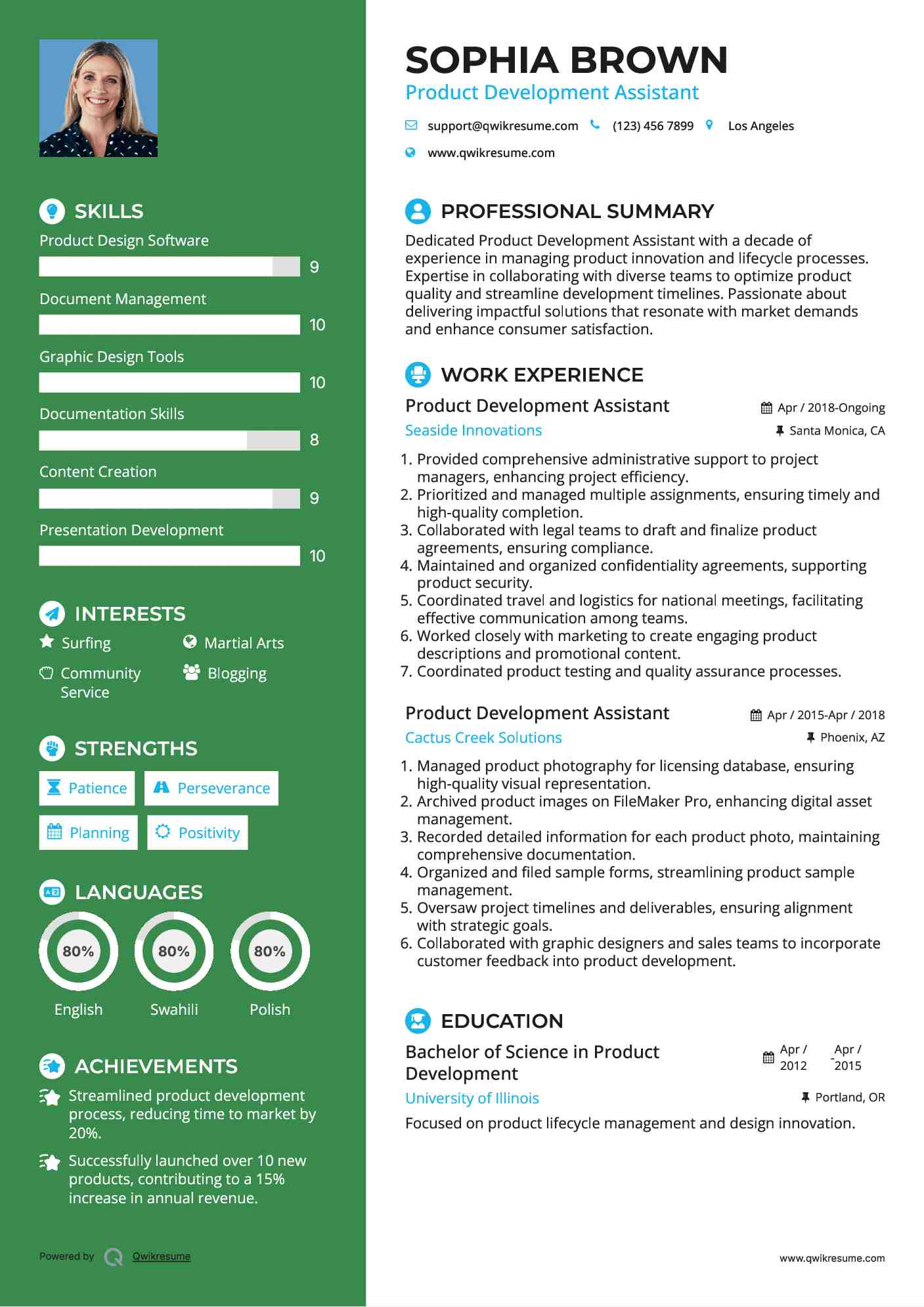 Product Development Assistant Resume Format