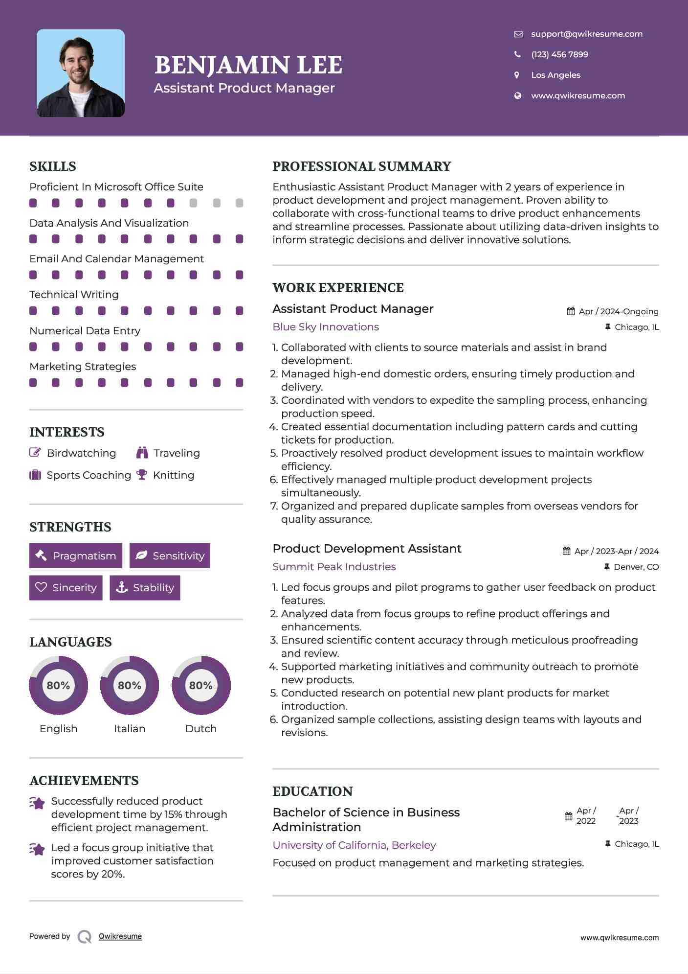 Assistant Product Manager Resume Template