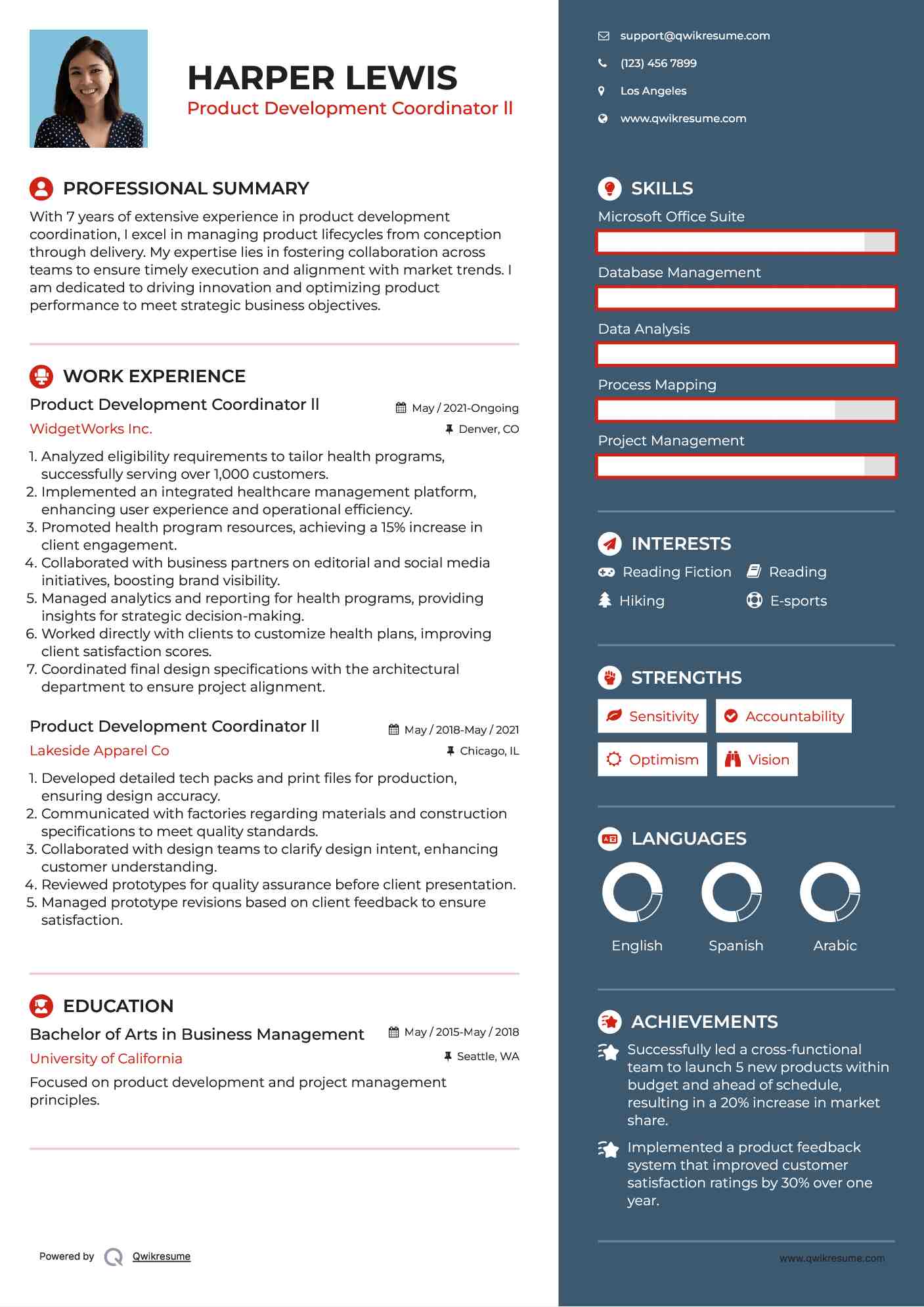 Product Development Coordinator ll Resume Template