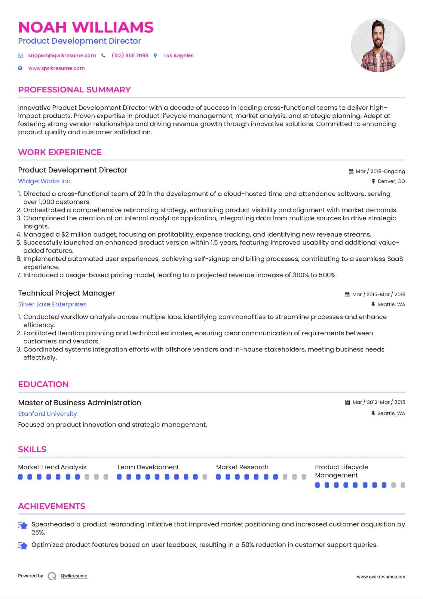 Product Development Director Resume Template