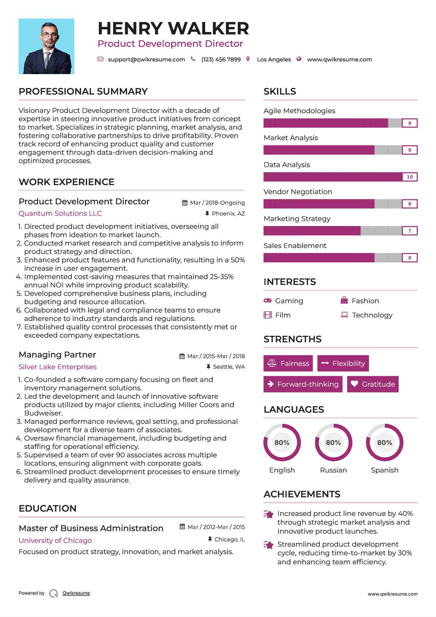 Product Development Director Resume Format