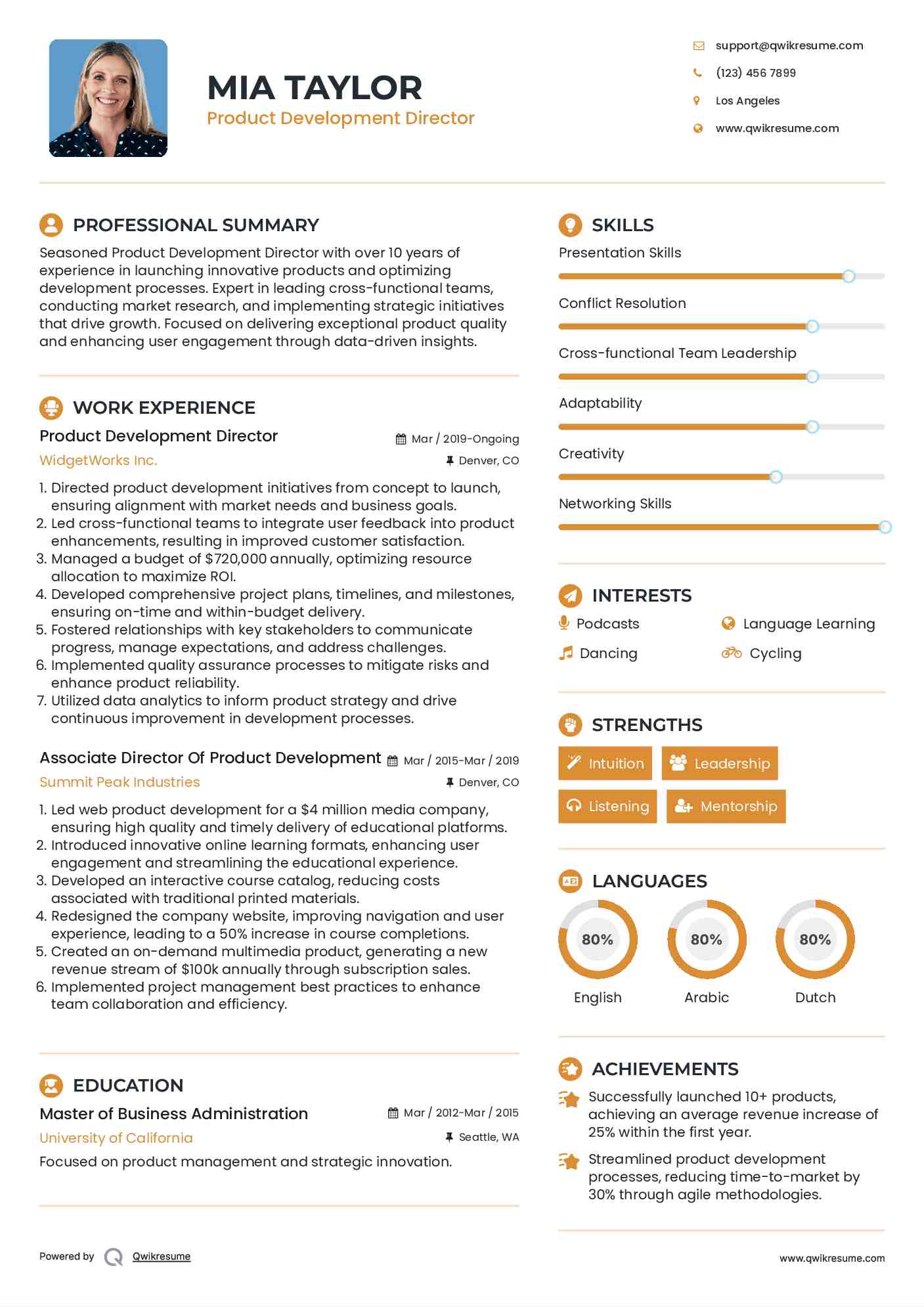 Product Development Director Resume Sample