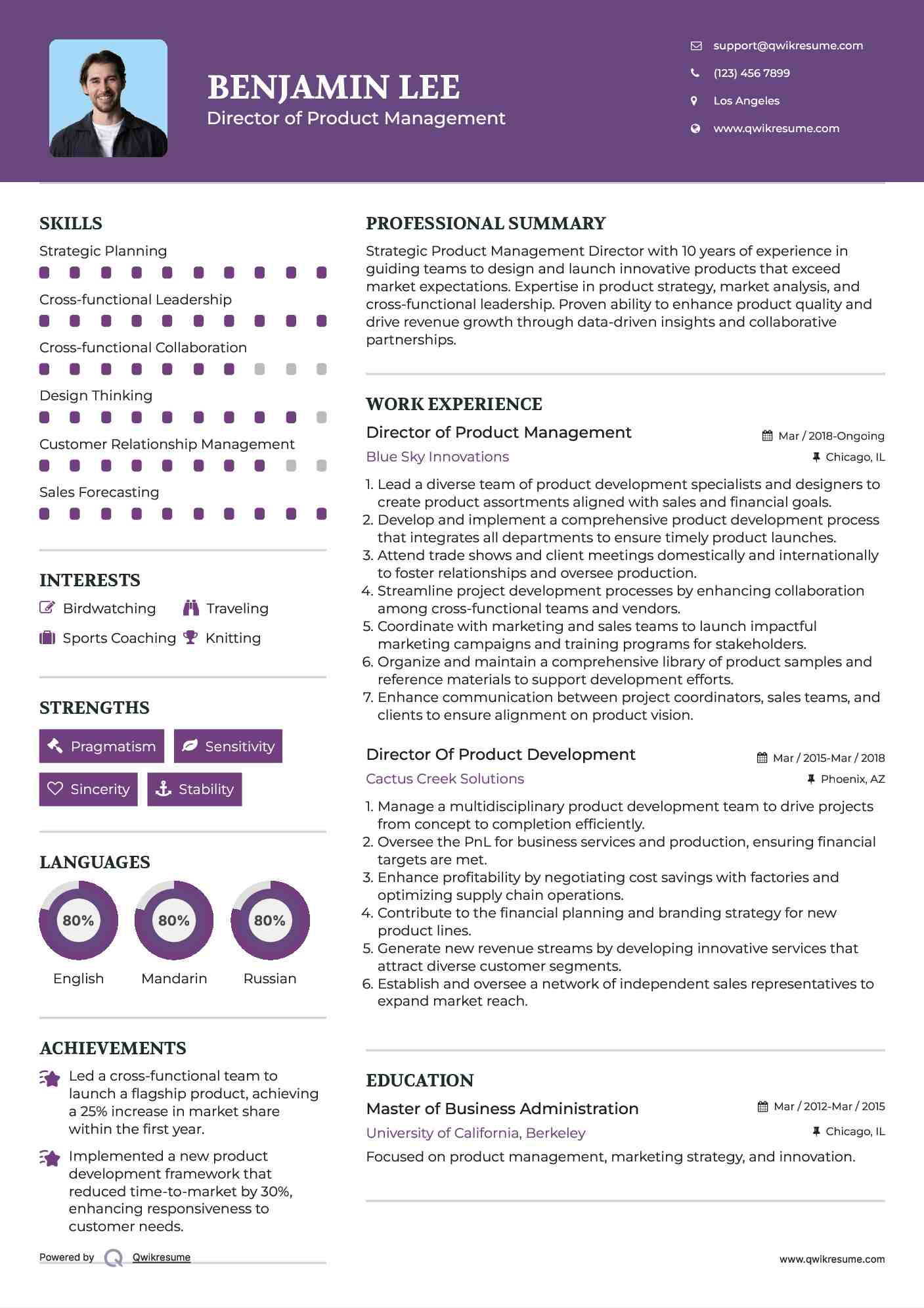 Director of Product Management

 Resume Example