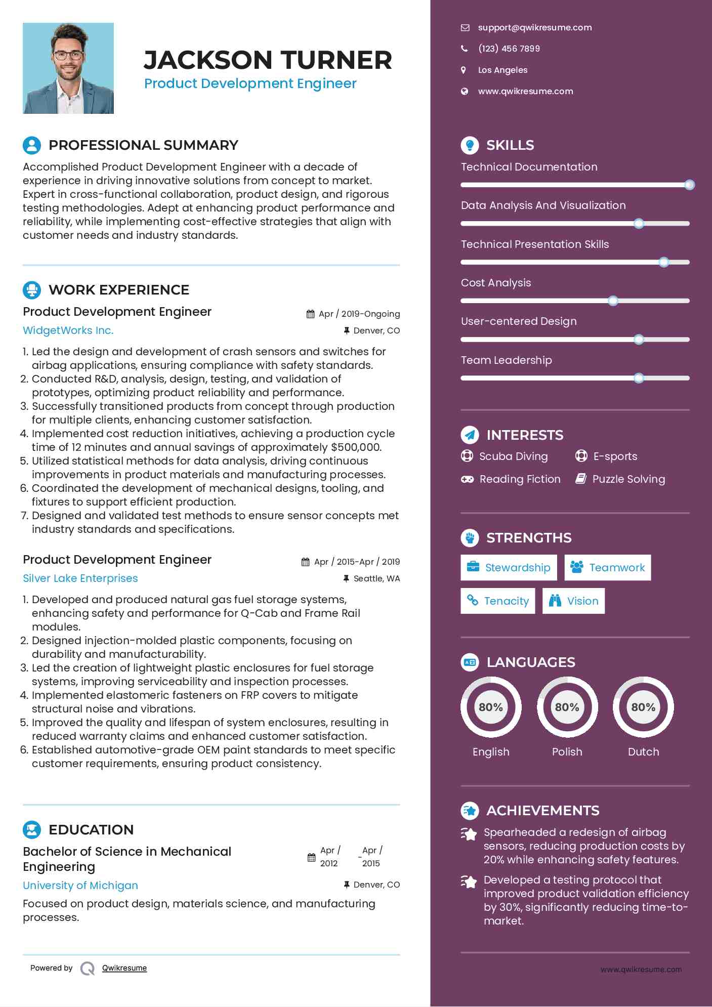 Product Development Engineer Resume Model