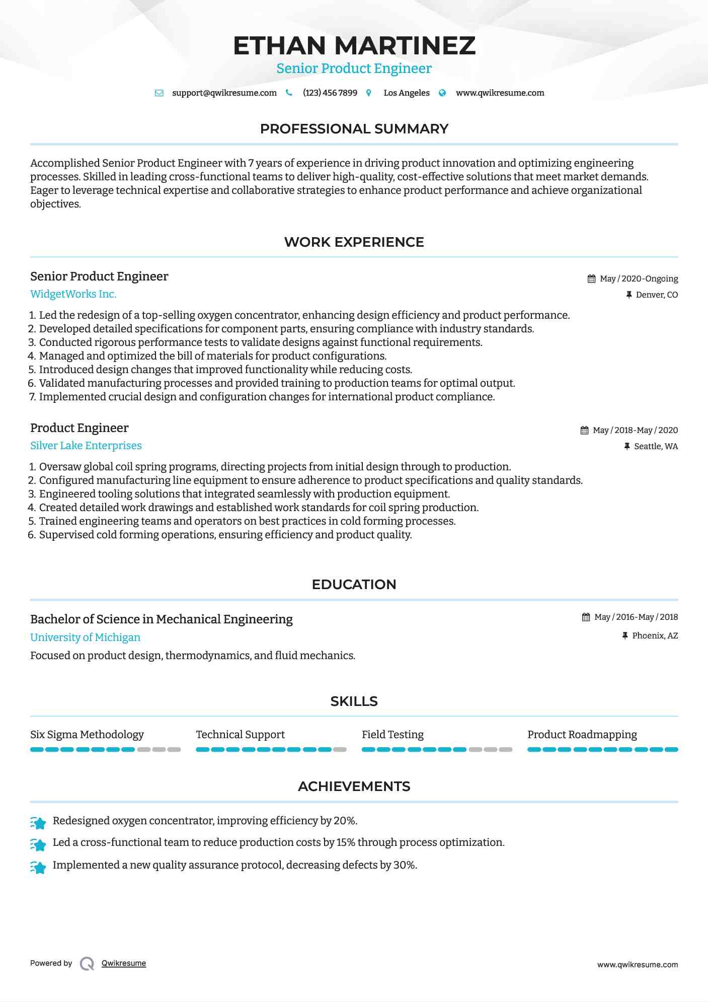 Senior Product Engineer  Resume Format