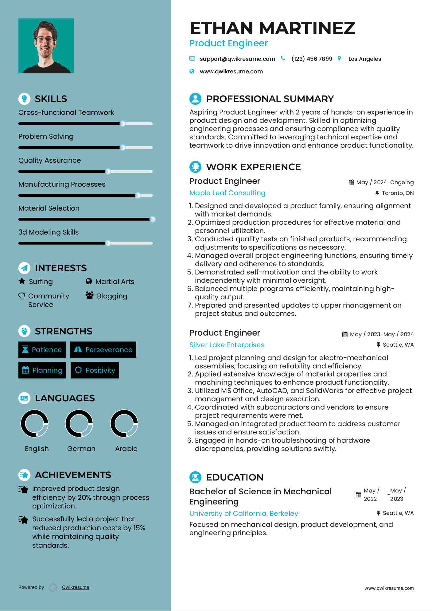 Product Engineer Resume Example