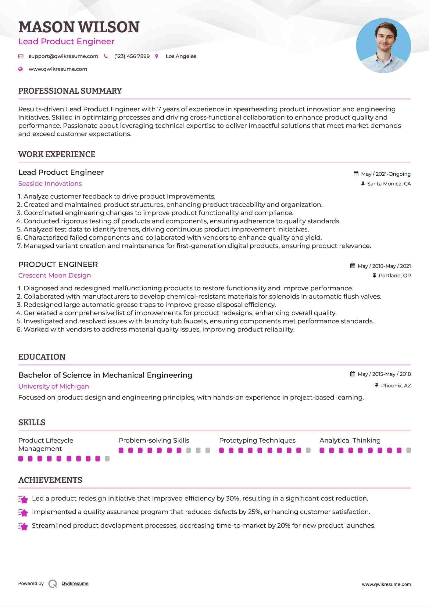 Lead  Product Engineer Resume Template