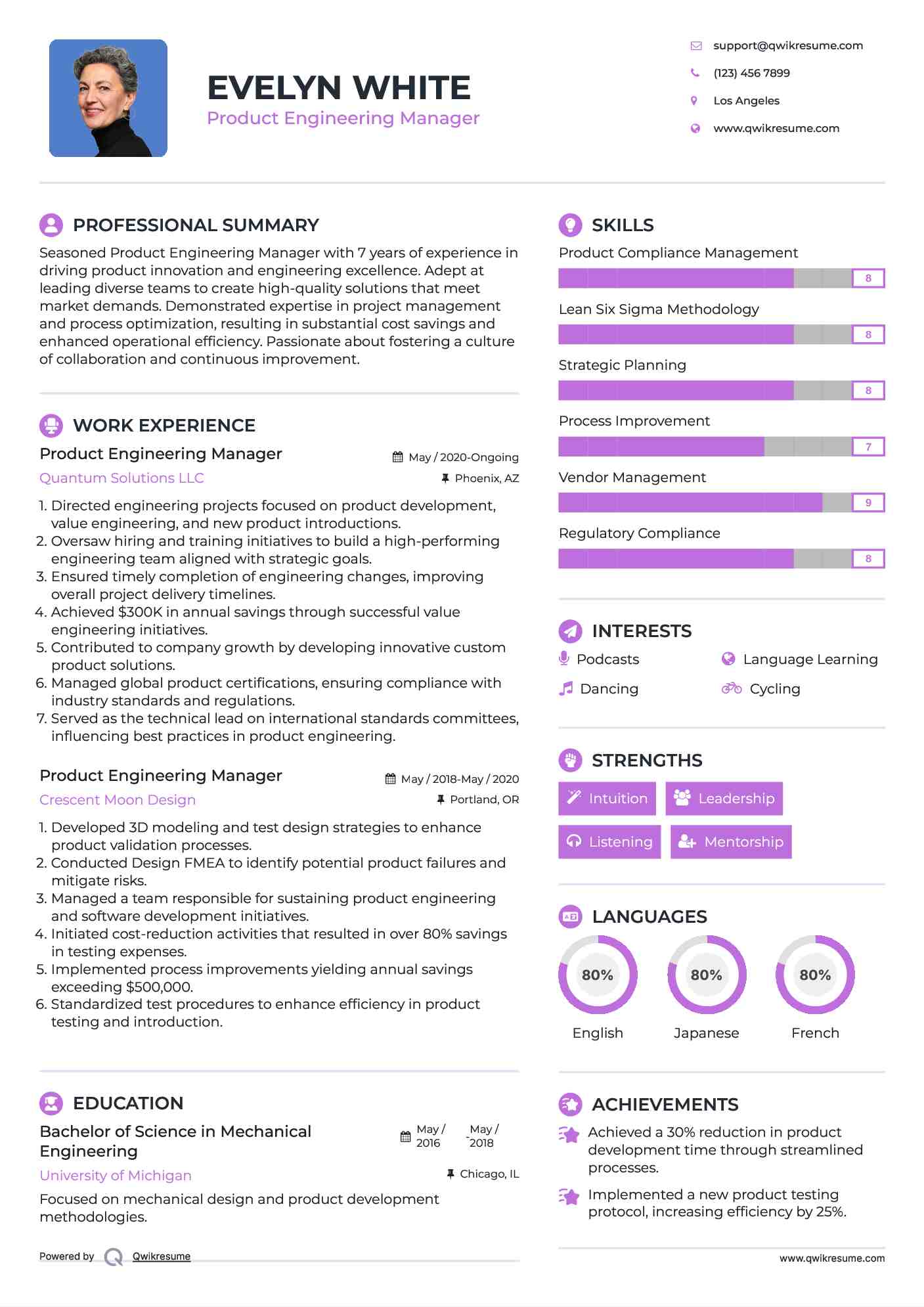 Product Engineering Manager Resume Template