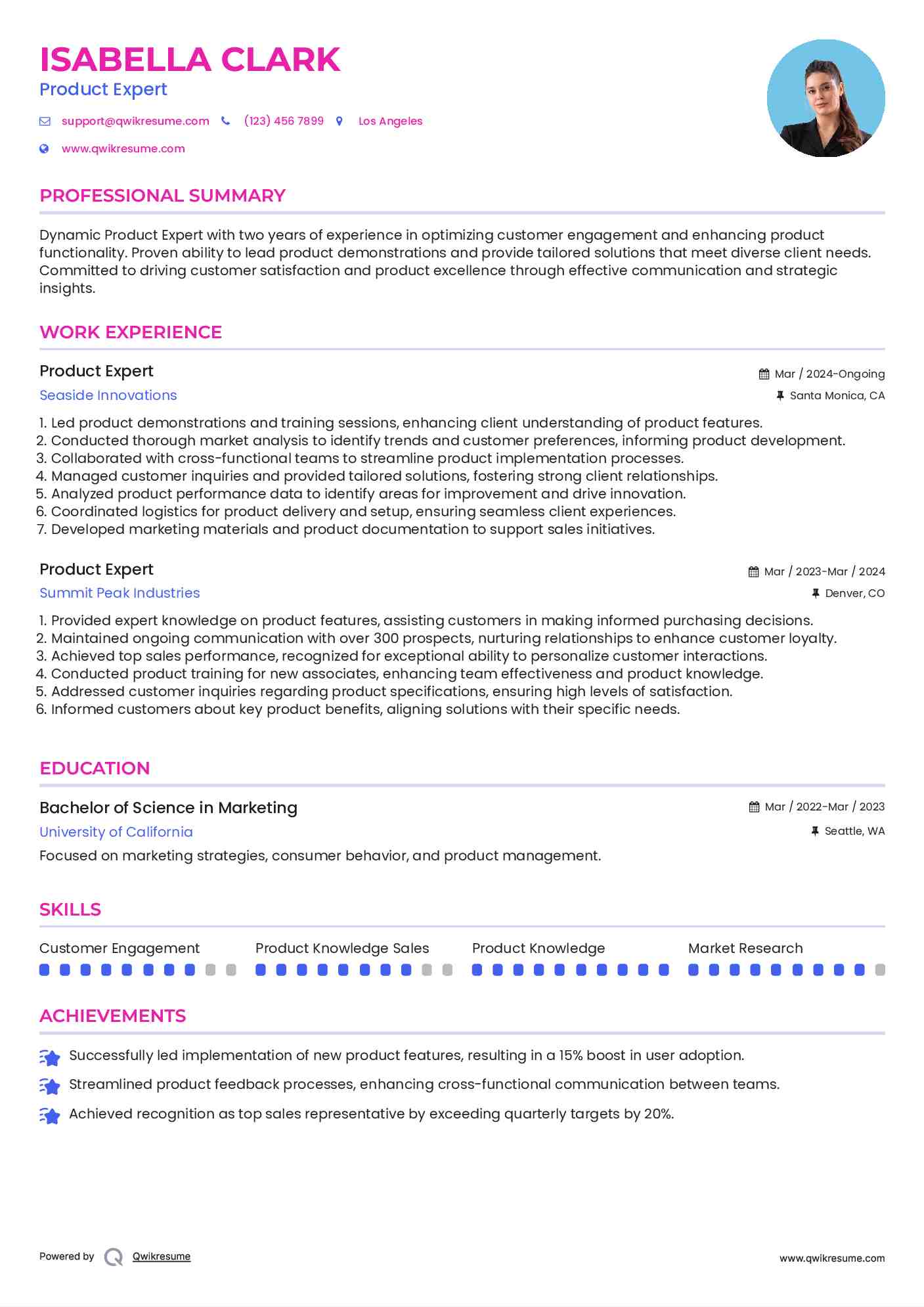 Product Expert Resume Sample