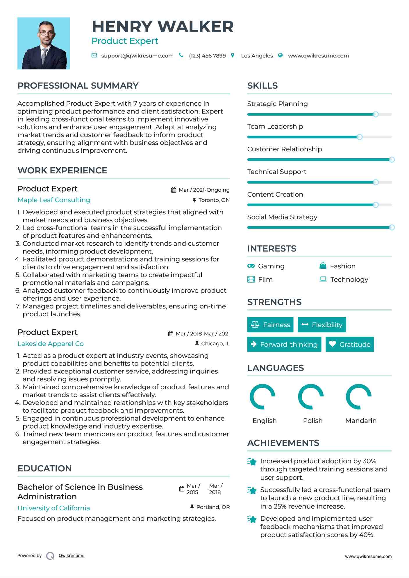 Product Expert Resume Template