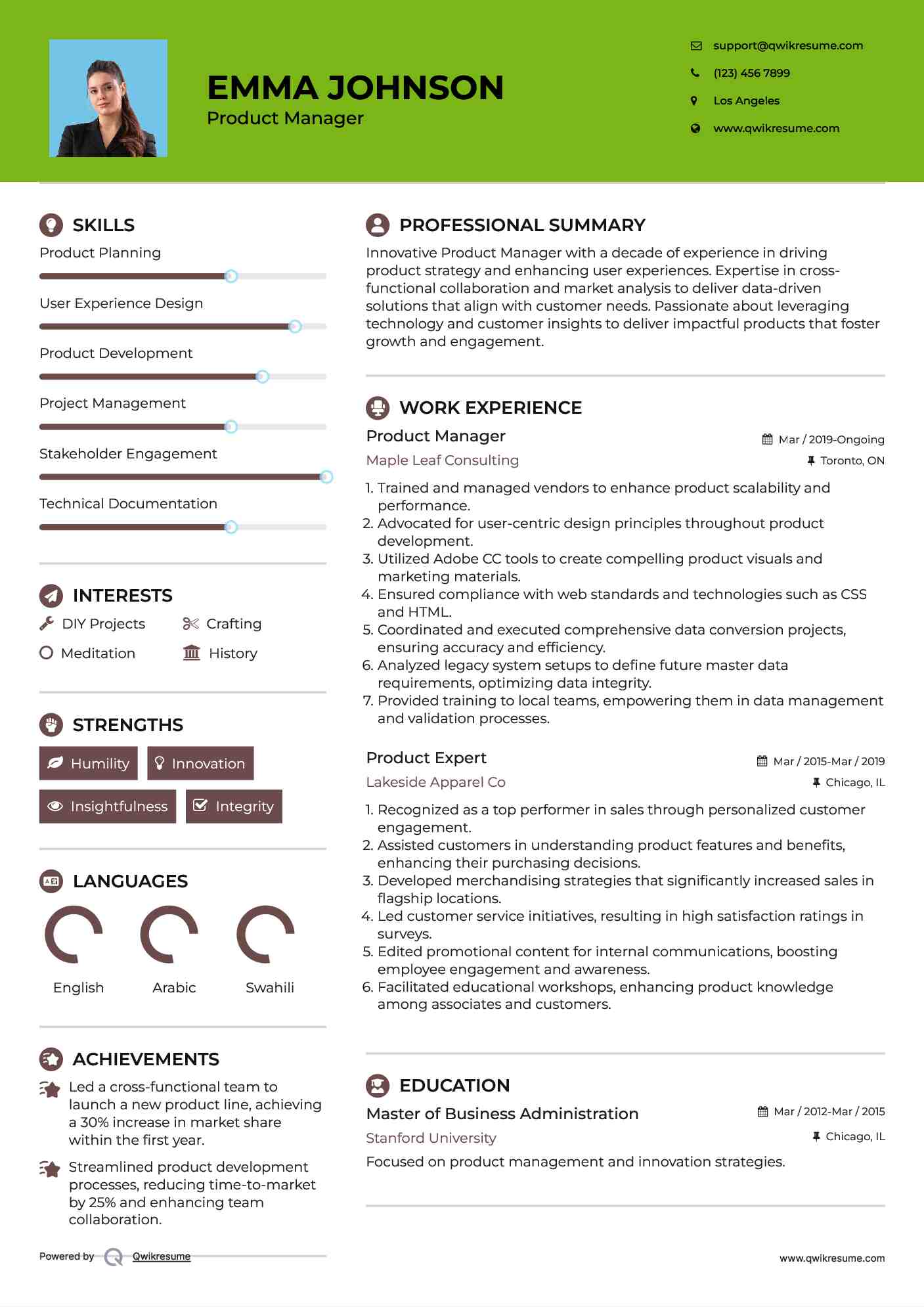 Product Manager Resume Template