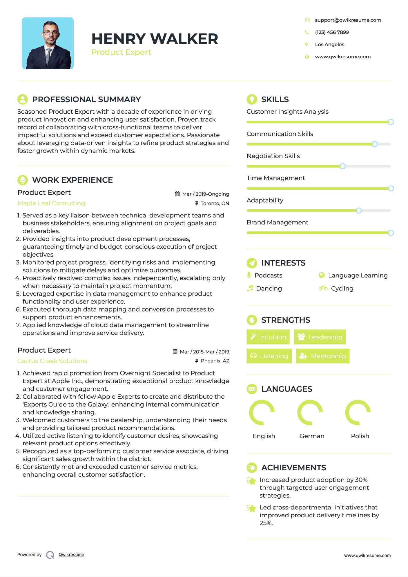 Product Expert Resume Example