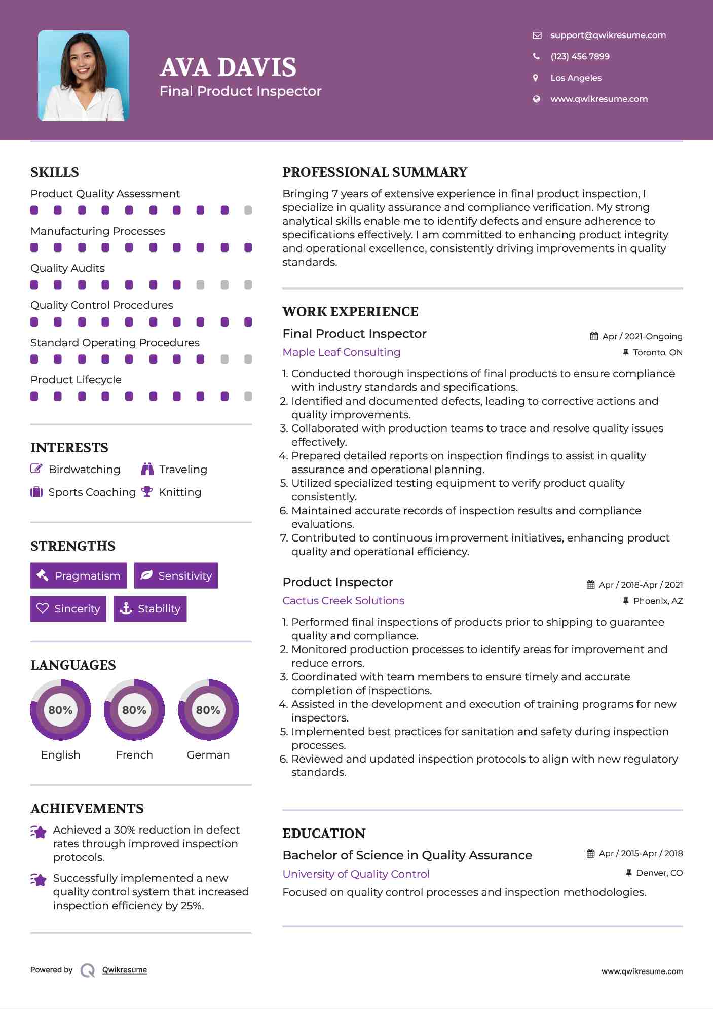 Final Product Inspector Resume Template