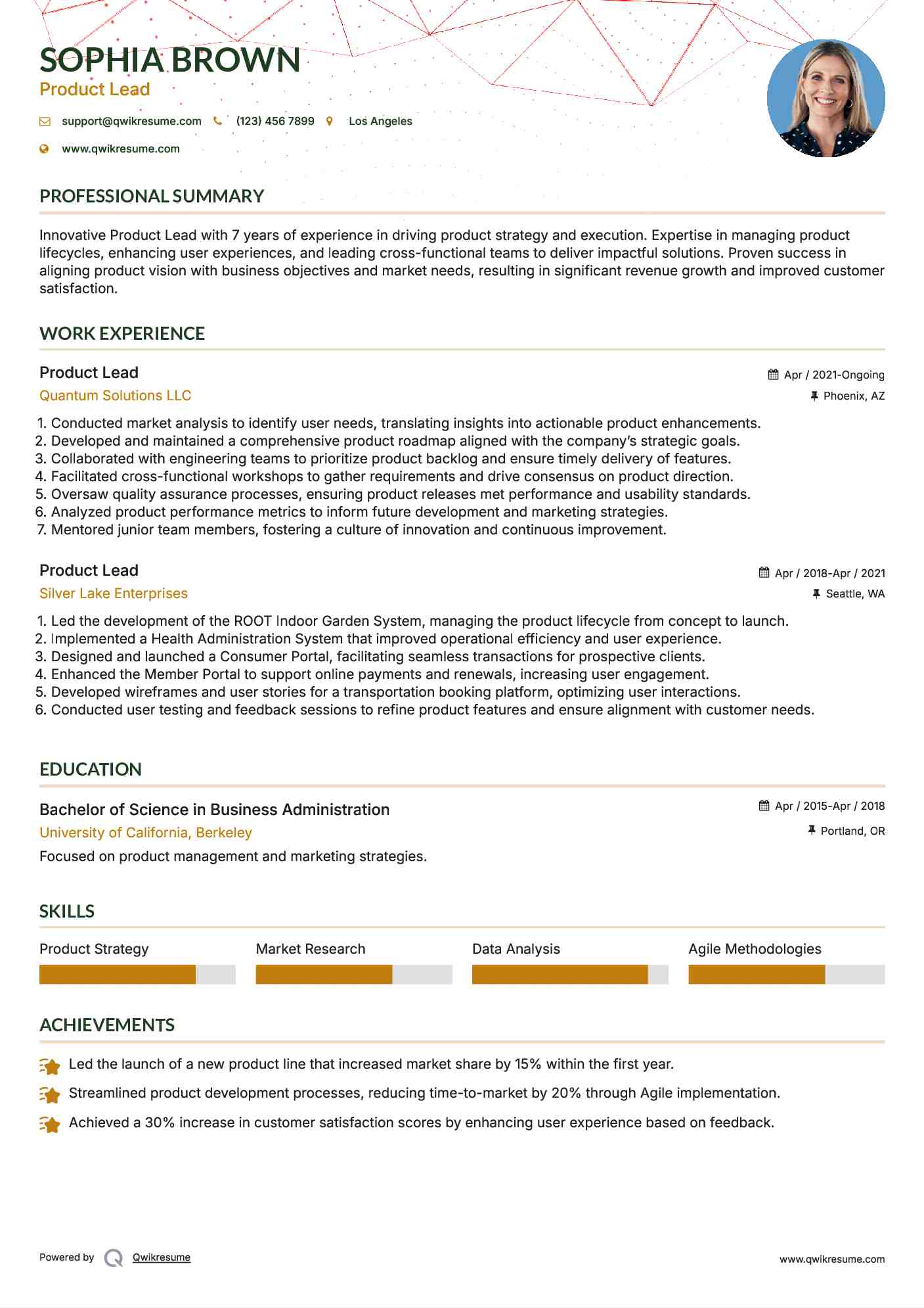 Product Lead Resume Format