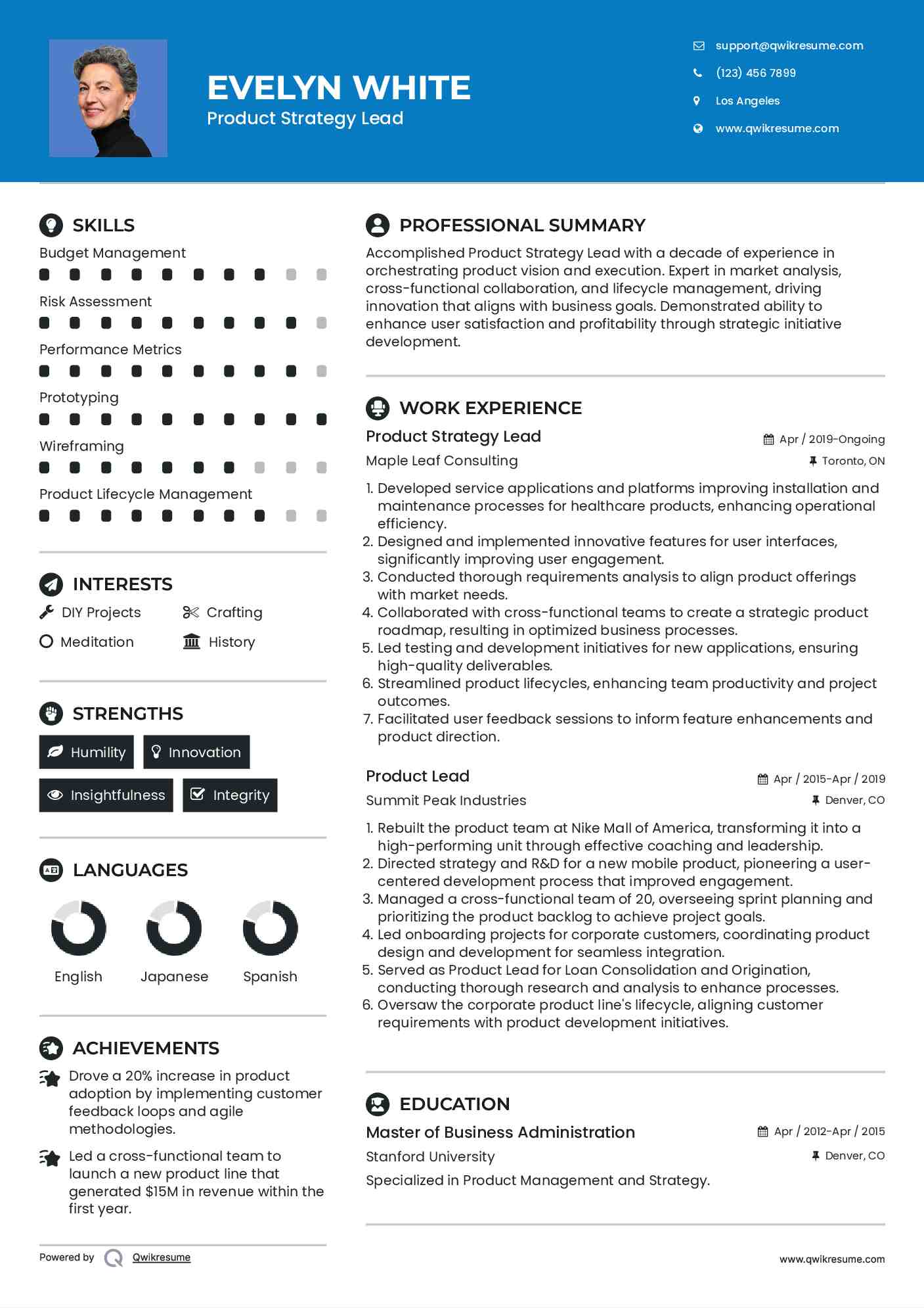 Product Strategy Lead Resume Format