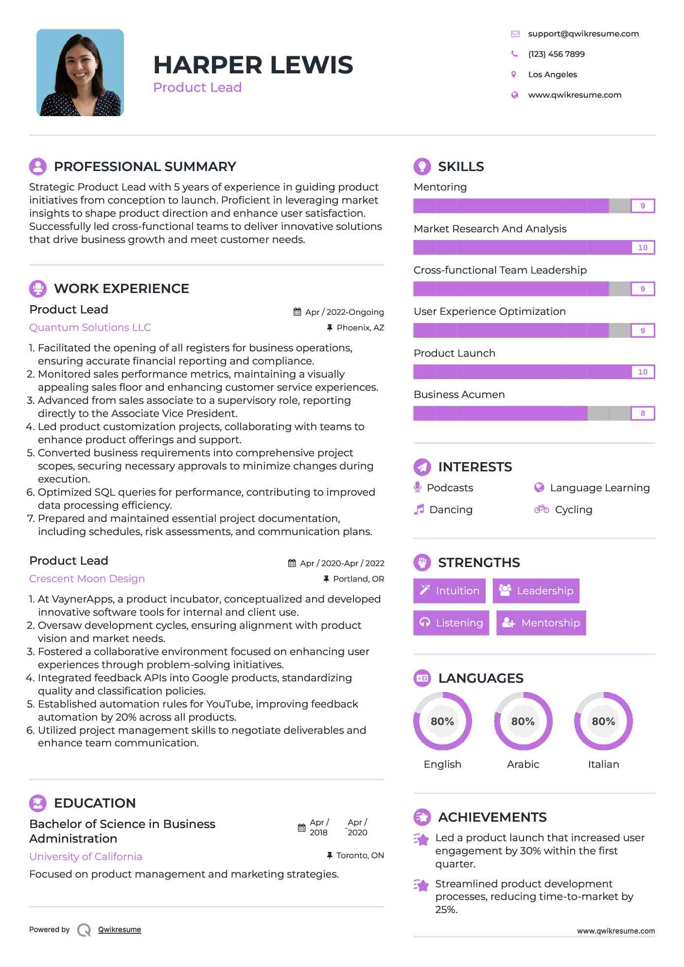 Product Lead Resume Format