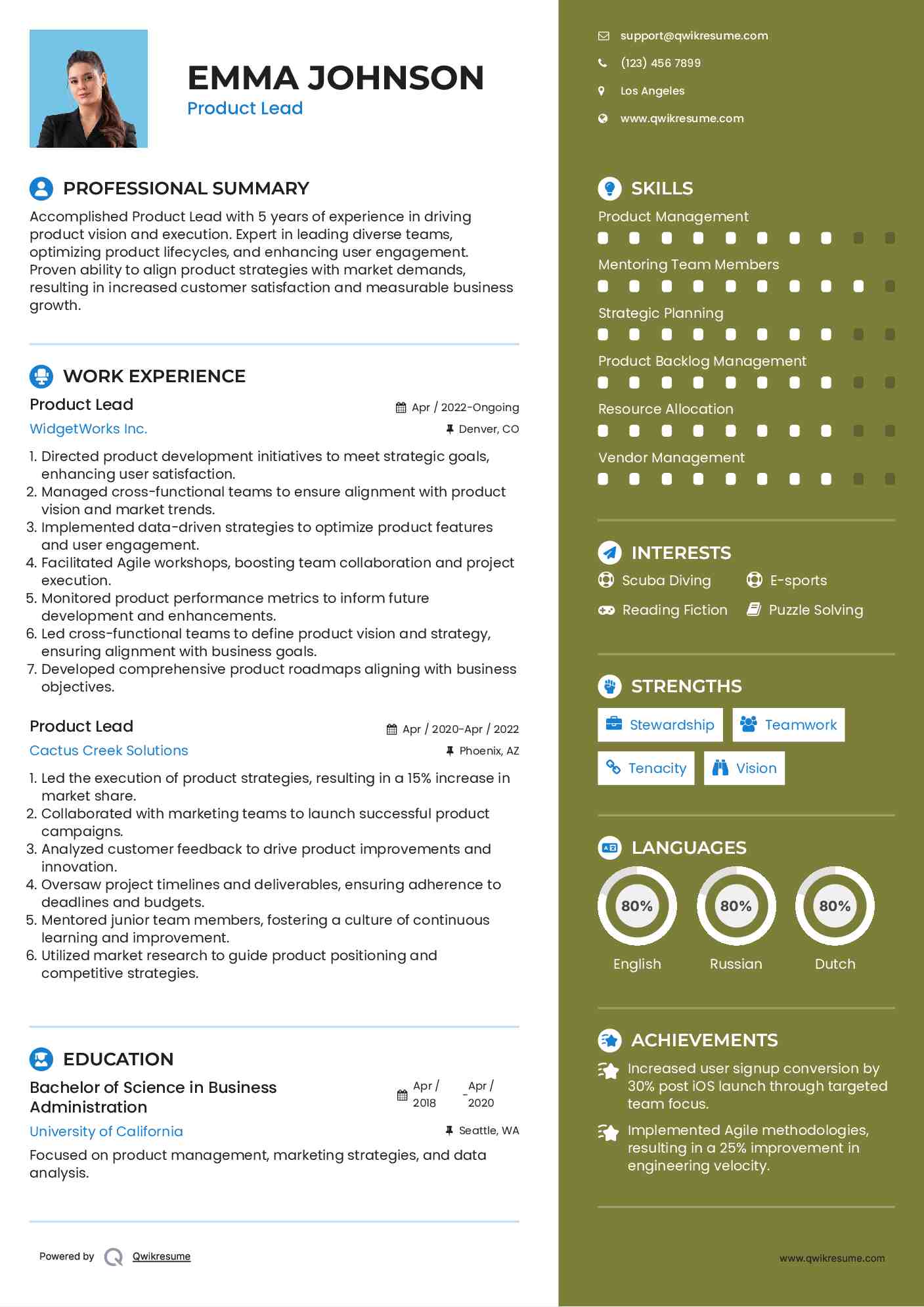 Product Lead Resume Format