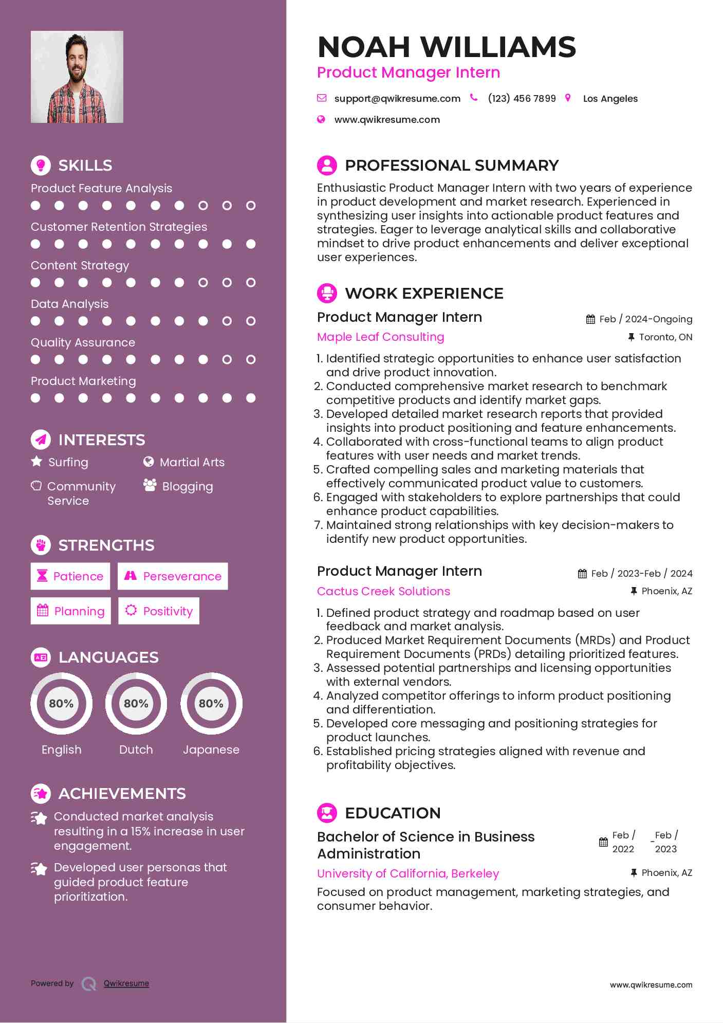 Product Manager Intern Resume Format