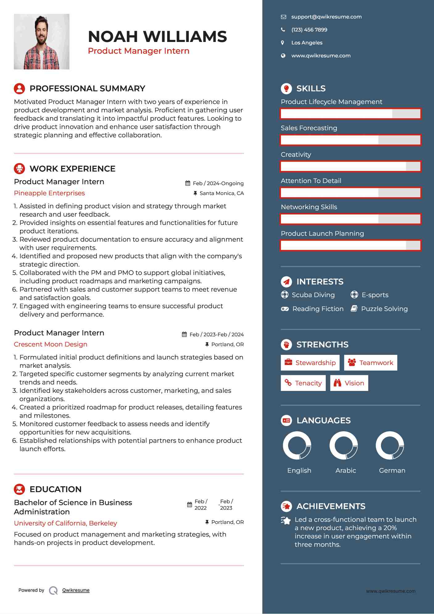 Product Manager Intern Resume Template