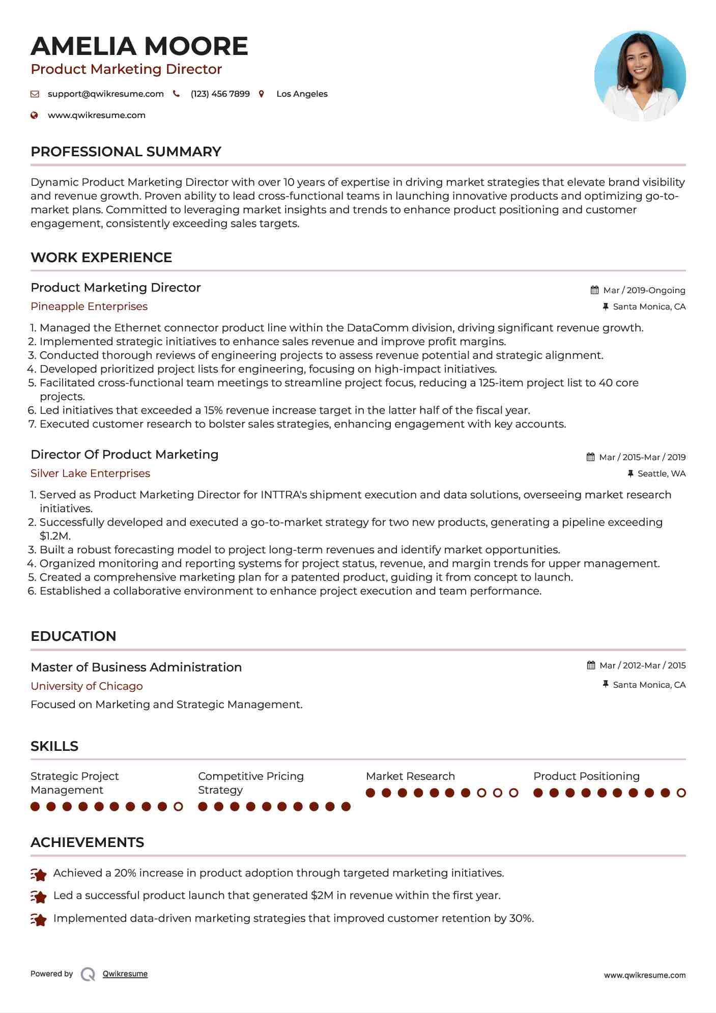 Product Marketing Director Resume Format