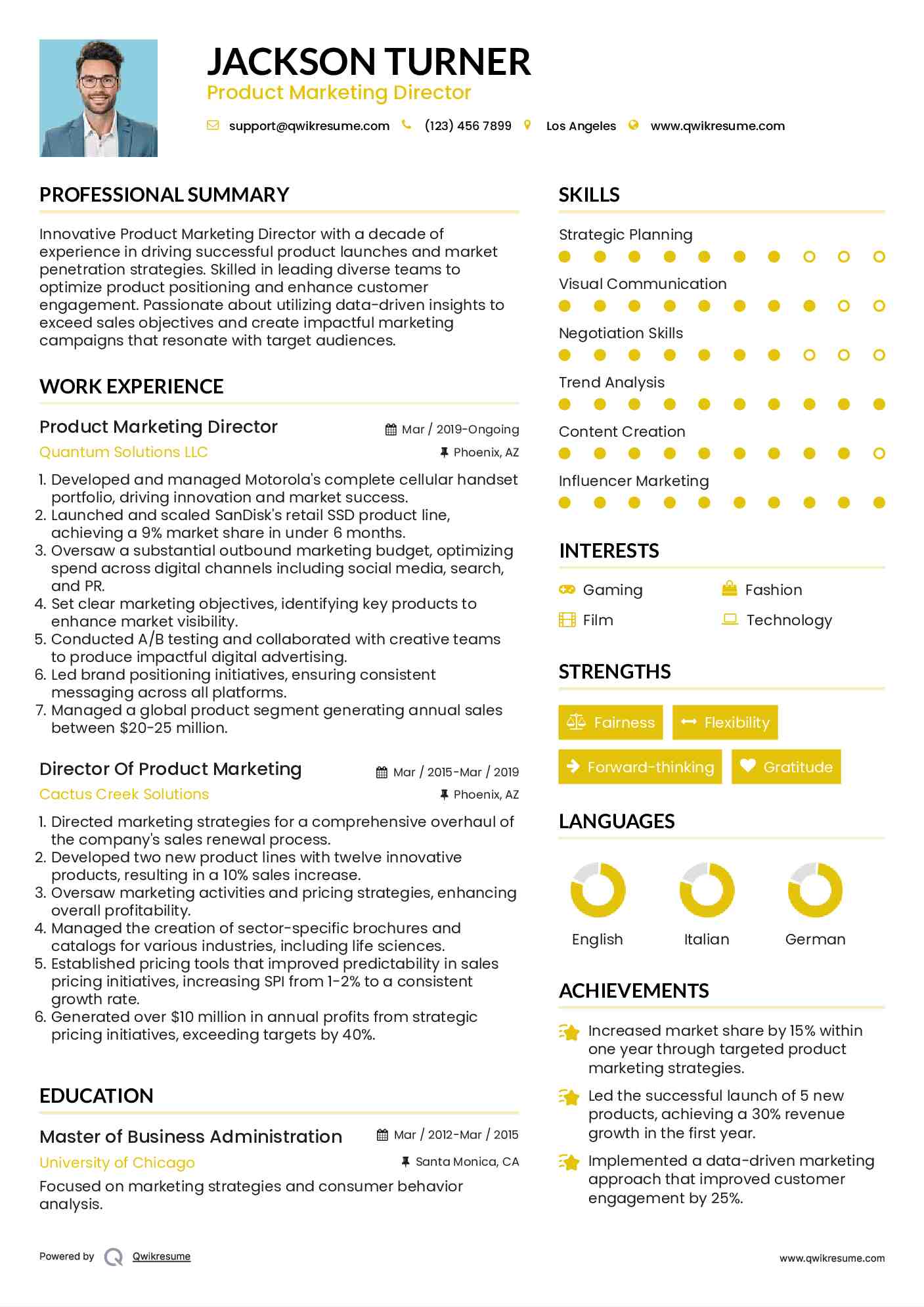 Product Marketing Director Resume Format