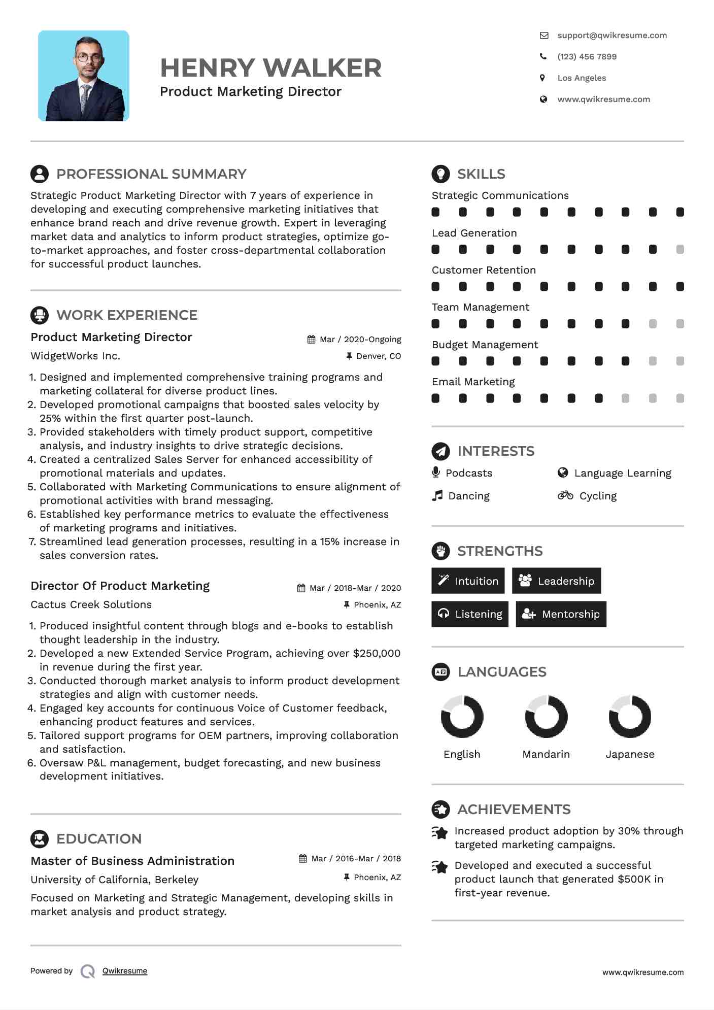 Product Marketing Director Resume Template