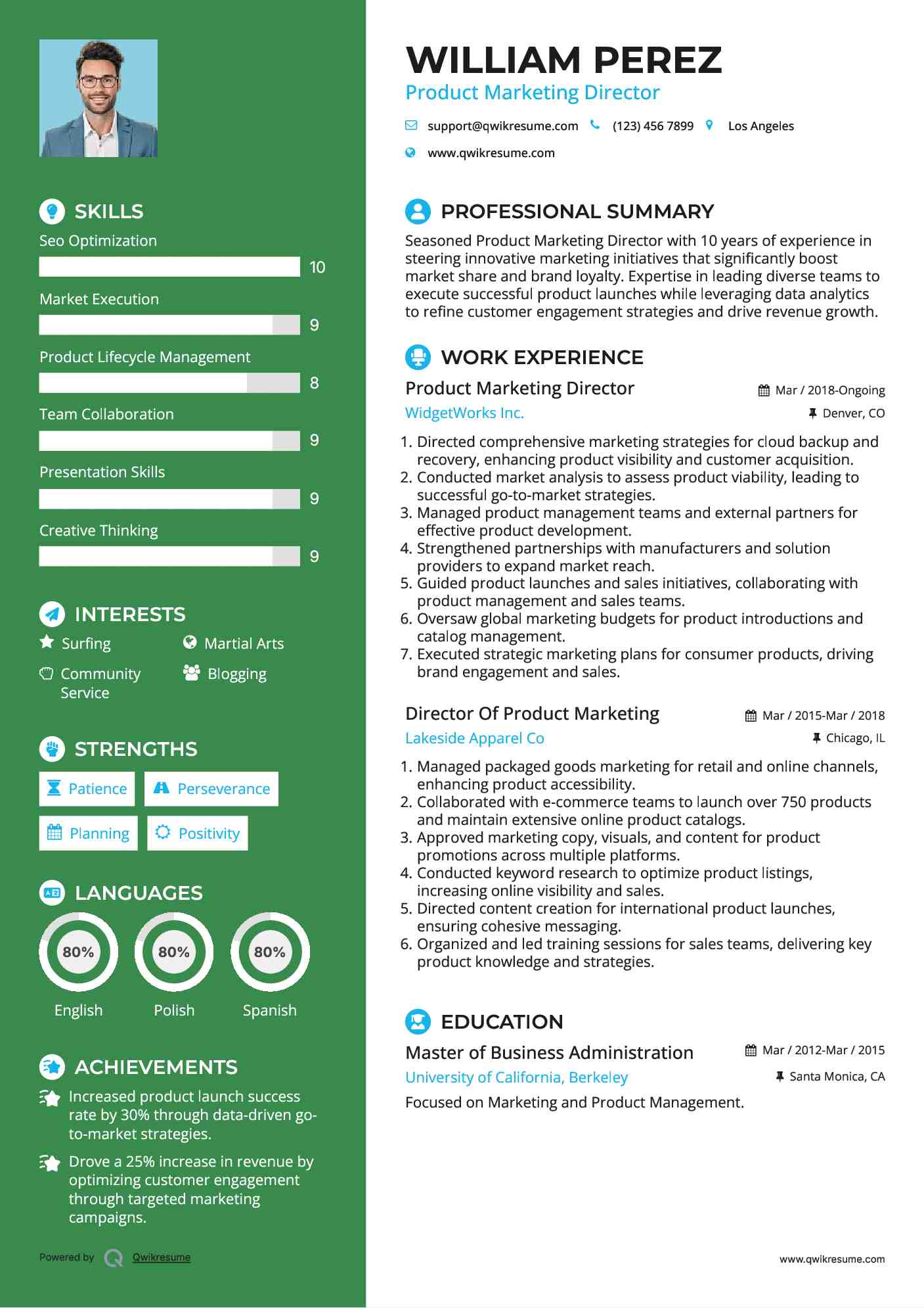 Product Marketing Director Resume Example