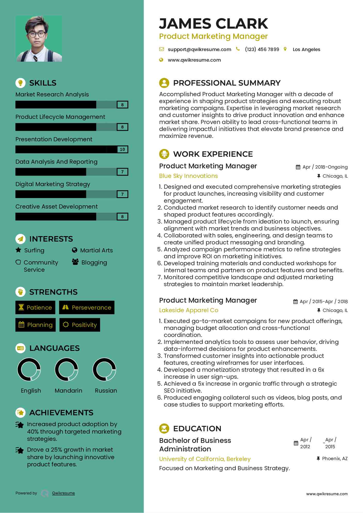 Product Marketing Manager Resume Example