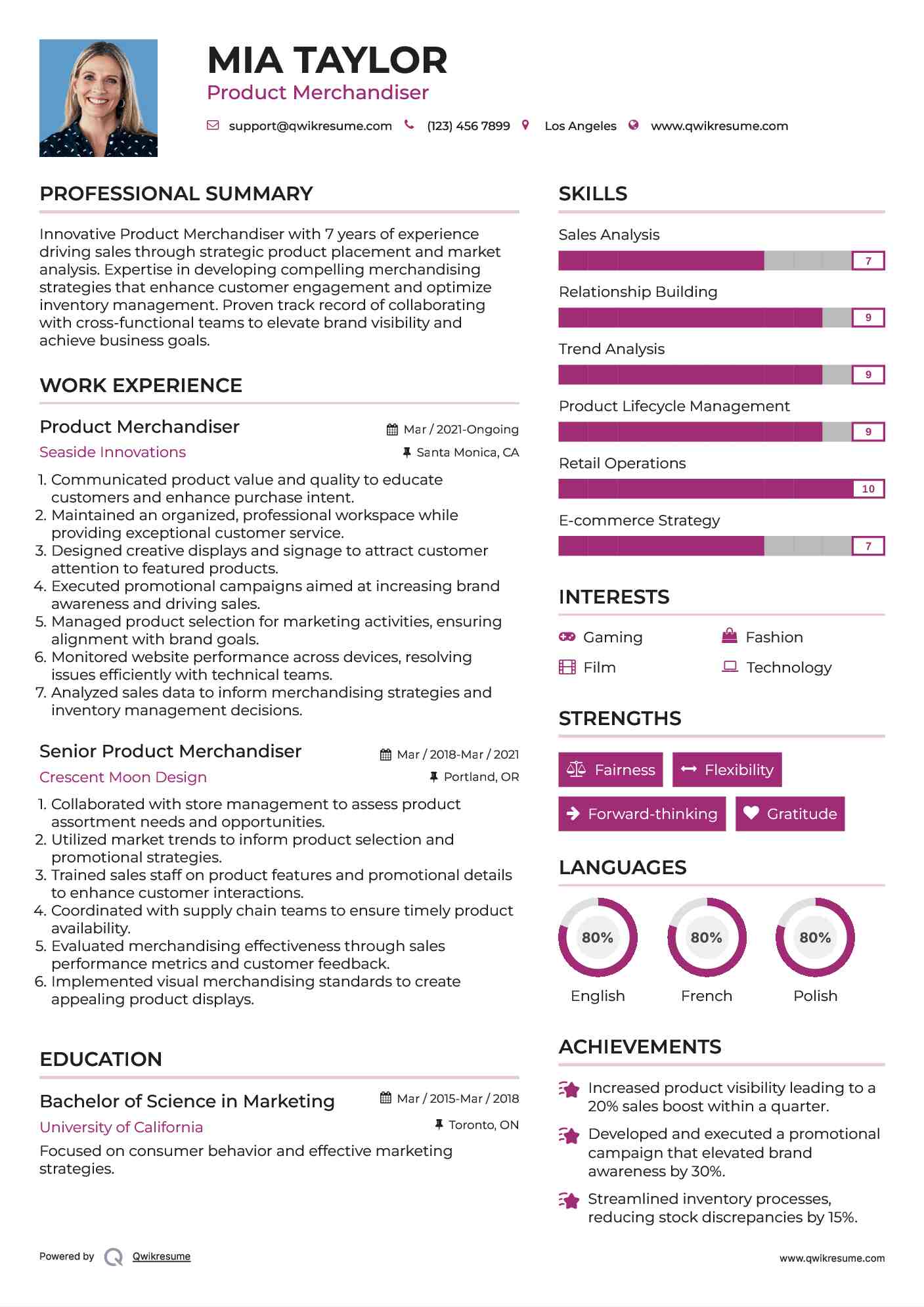Product Merchandiser Resume Model