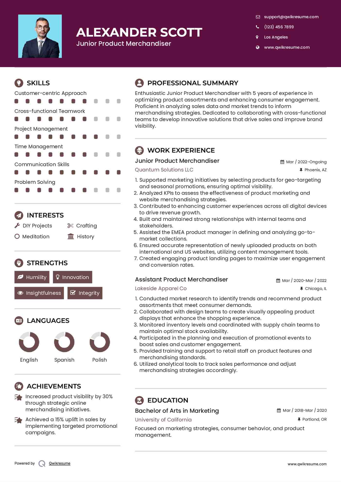 Junior Product Merchandiser  Resume Format