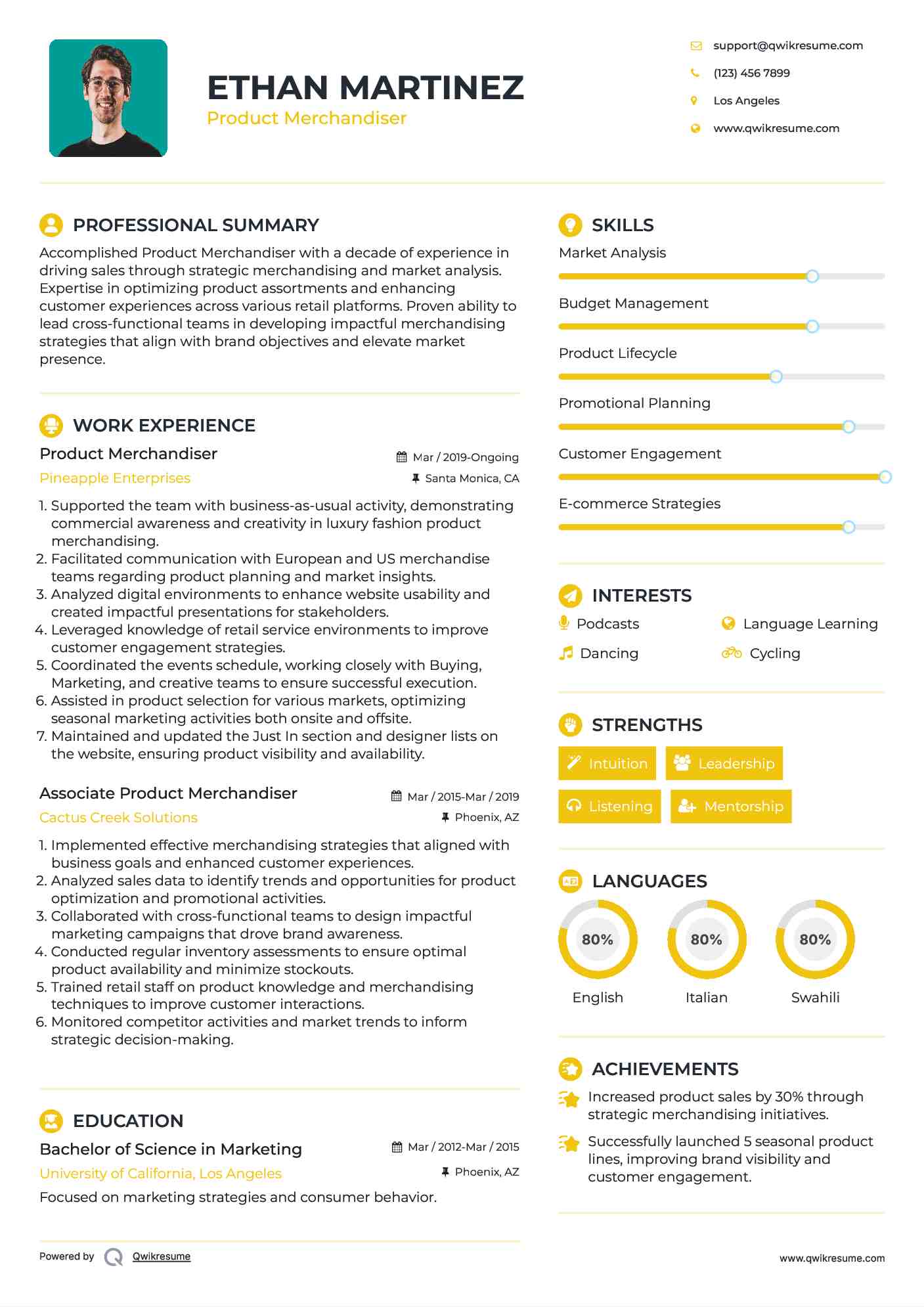 Product Merchandiser Resume Example