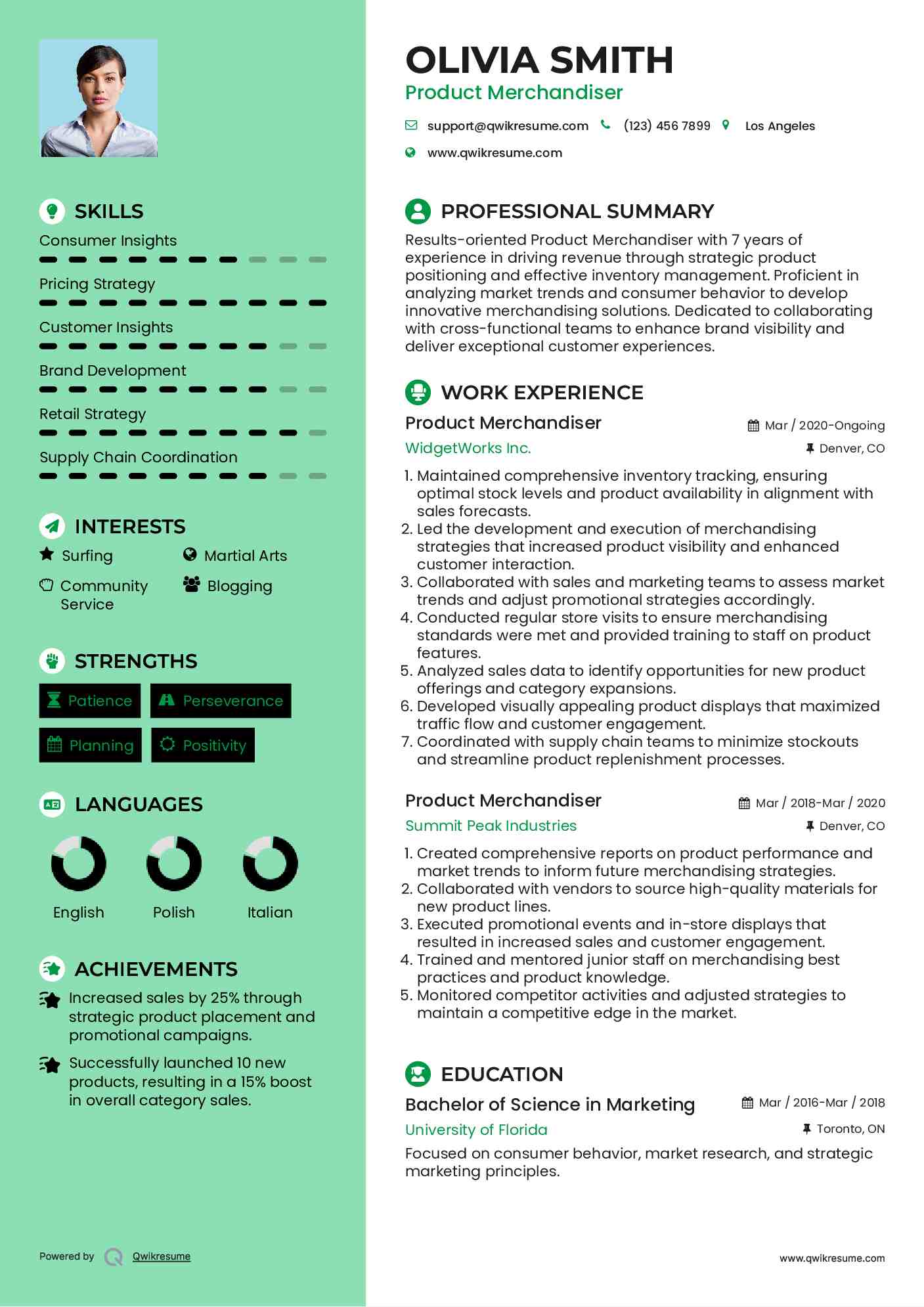 Product Merchandiser Resume Sample